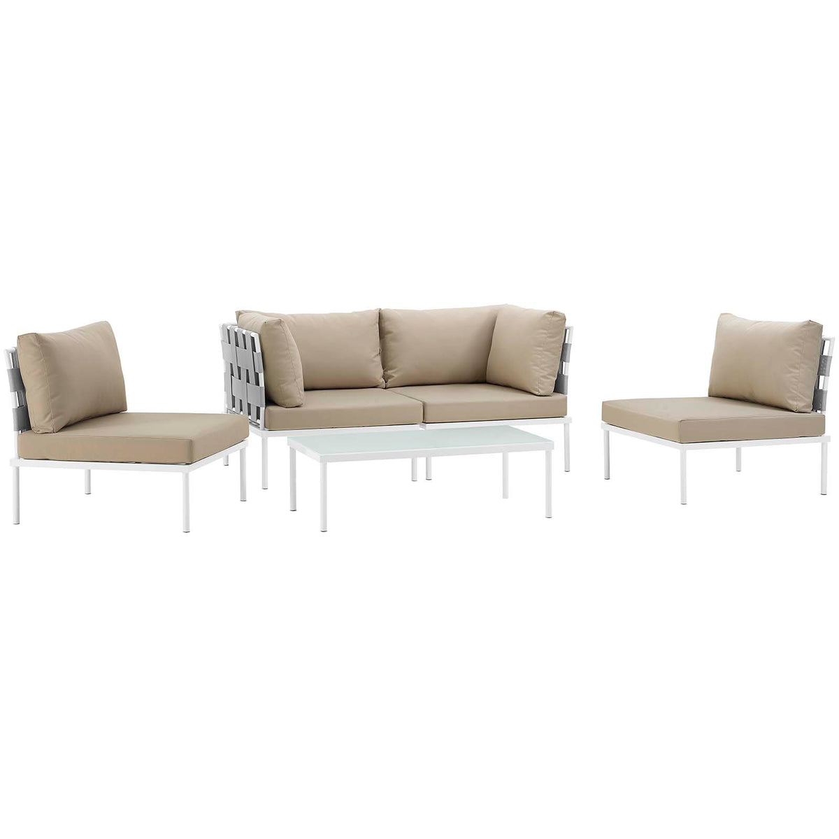 Harmony 5 Piece Outdoor Patio Aluminum Sectional Sofa Set - White Beige