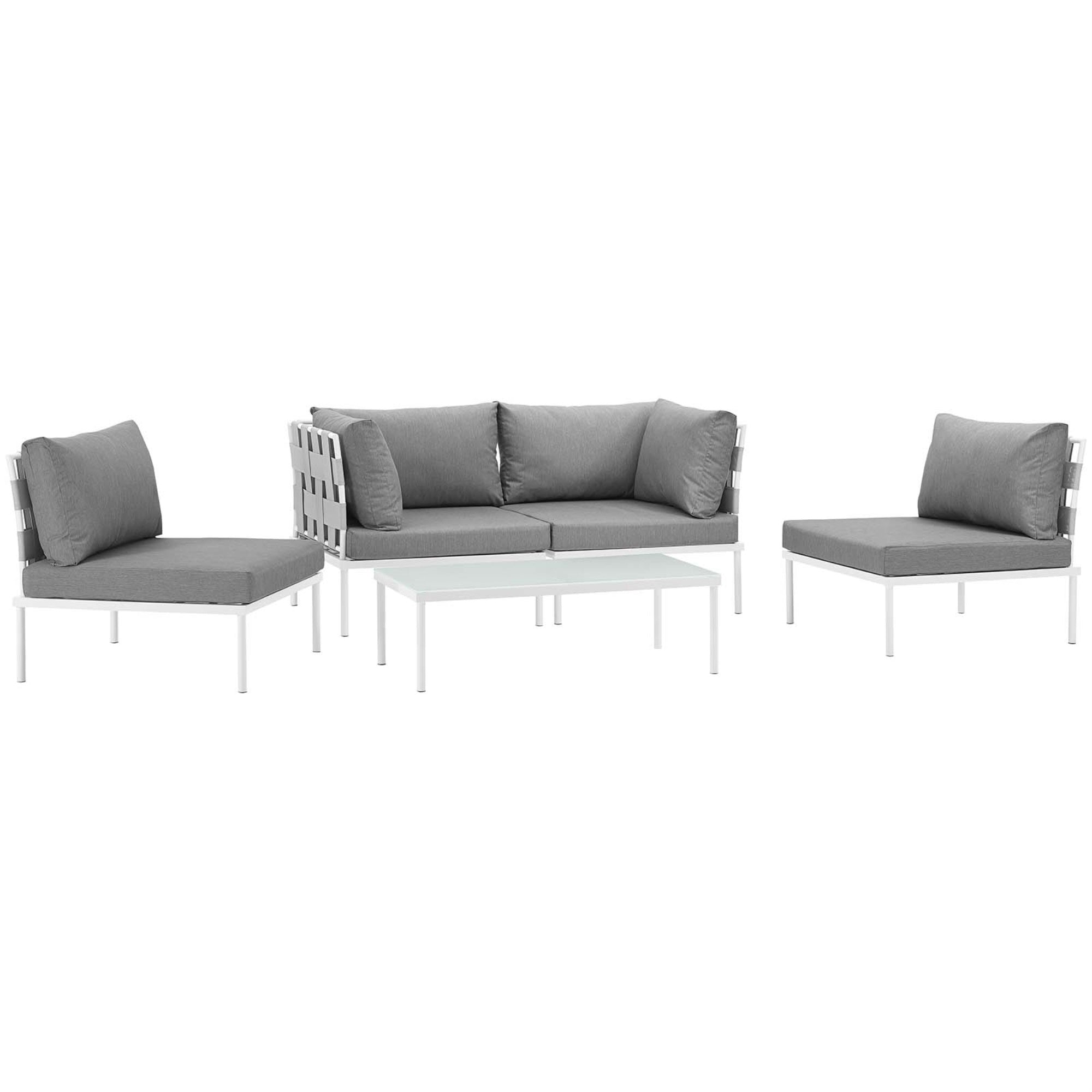 Harmony Outdoor Patio Sectional Sofa Furniture Set - All-Weather Waterproof, Durable Cushions, Tempered Glass Top Tables. Ideal For Porch, Patio, Balcony, Or Garden.
