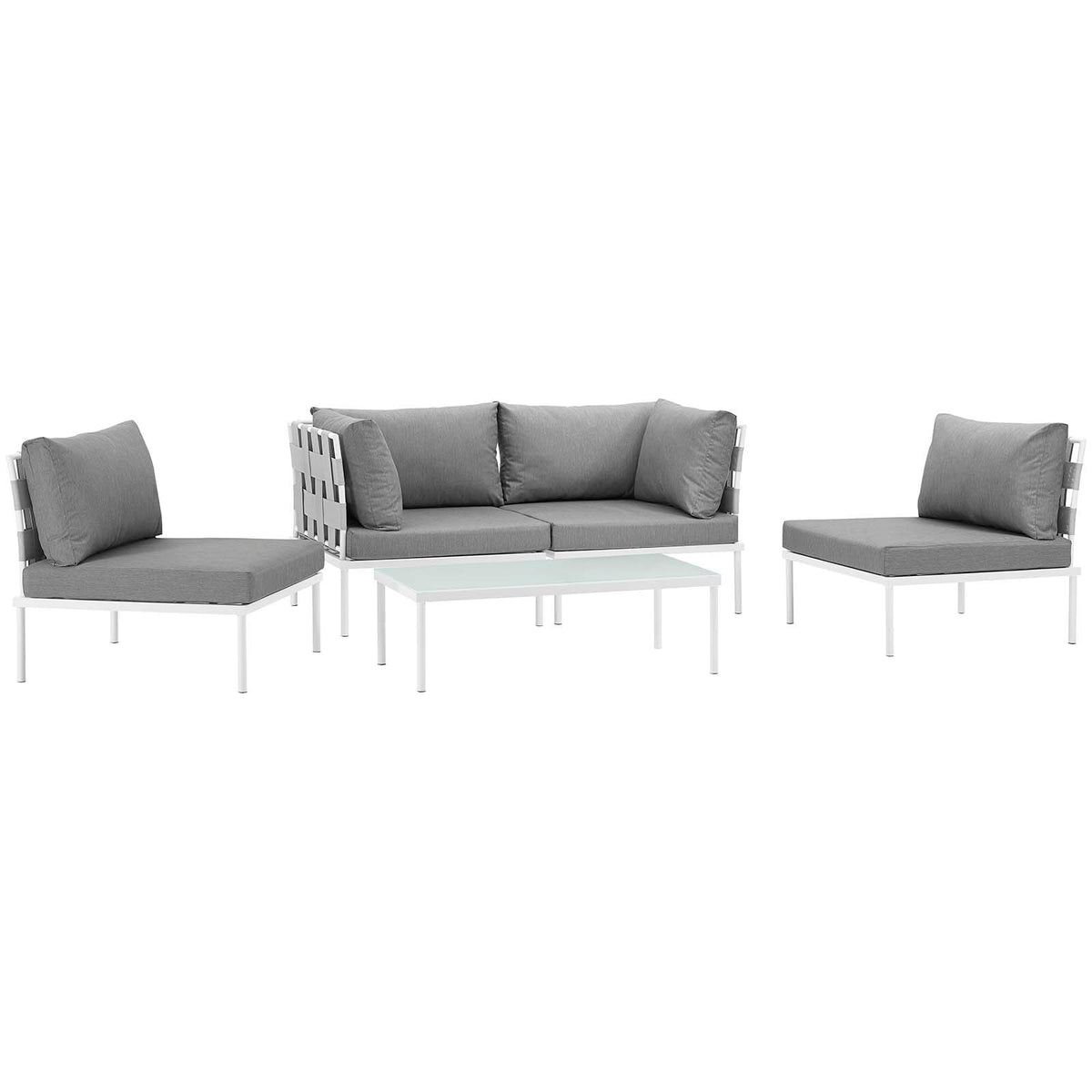 Harmony 5 Piece Outdoor Patio Aluminum Sectional Sofa Set - White Gray