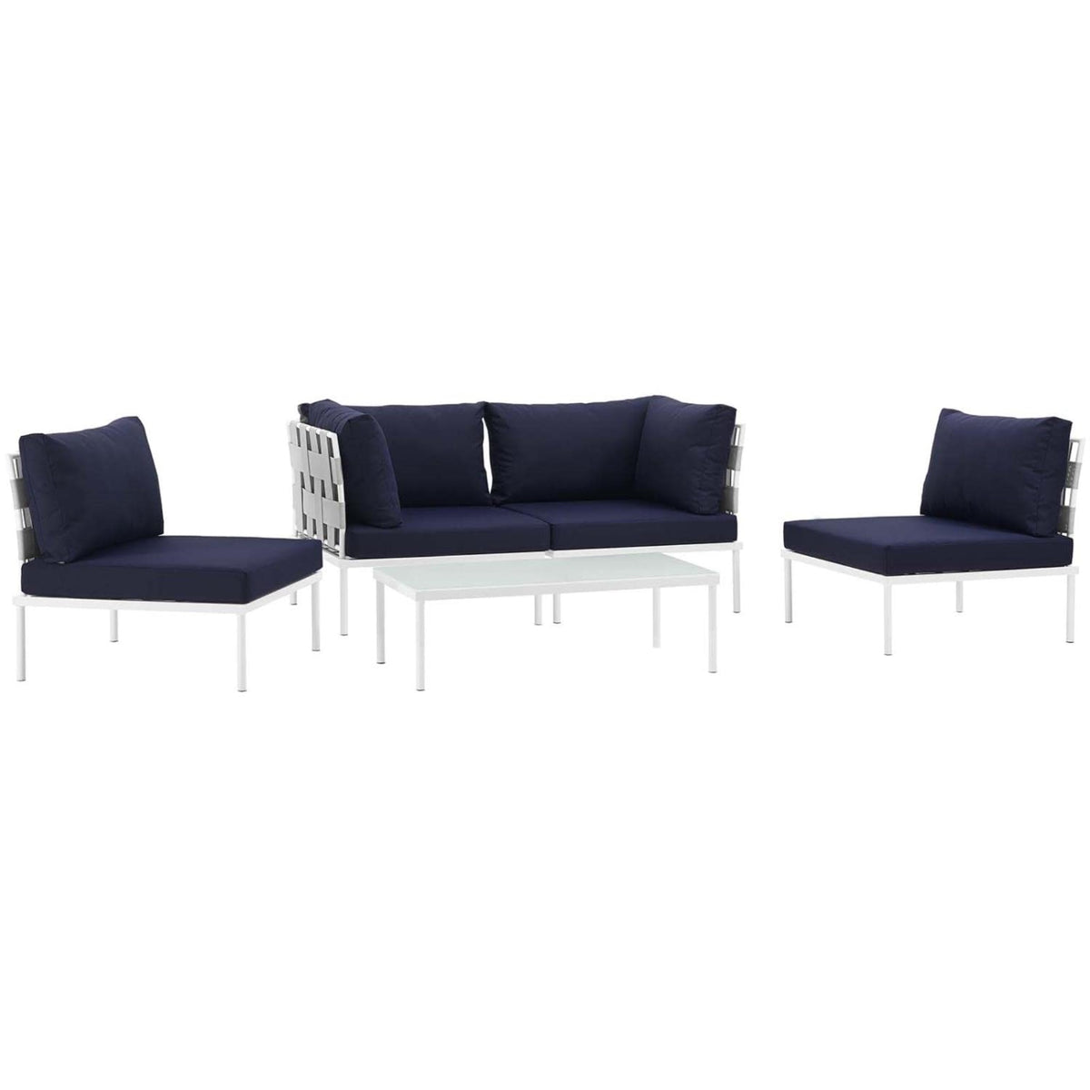 Casafoyer Harmony 5-Piece Aluminum Outdoor Patio Furniture Sectional Sofa Set With Cushions In White Navy