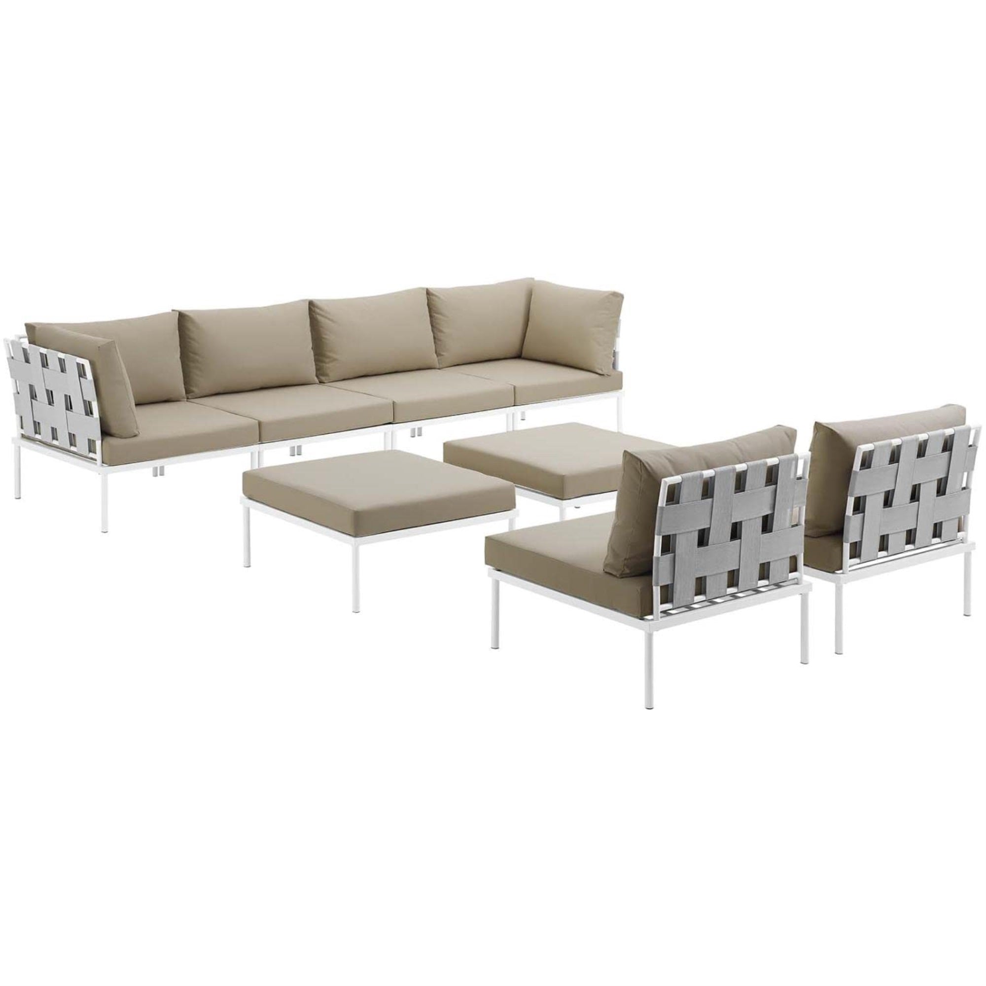 Casafoyer Harmony Aluminum Outdoor Patio Furniture 8-Piece Sectional Sofa Set In White Beige