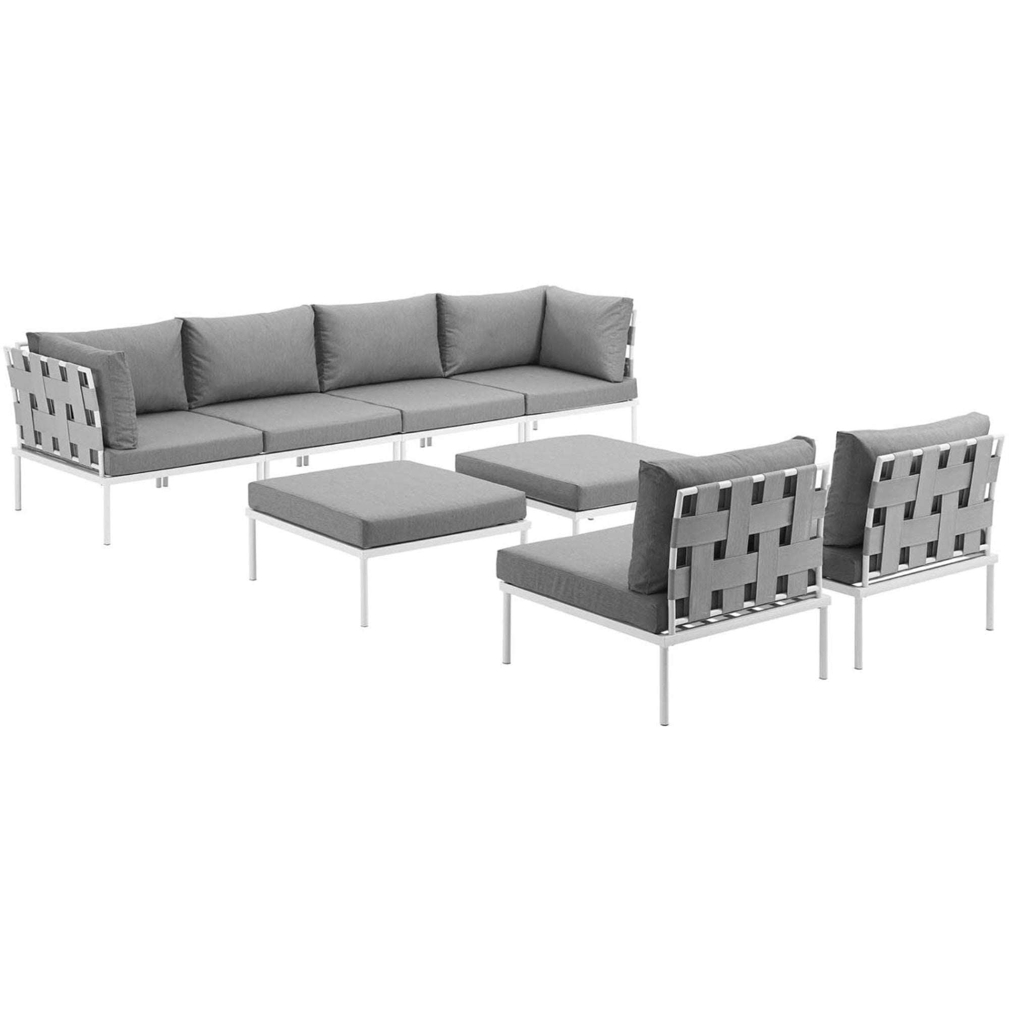 Casafoyer Harmony Aluminum Outdoor Patio Furniture 8-Piece Sectional Sofa Set In White Gray