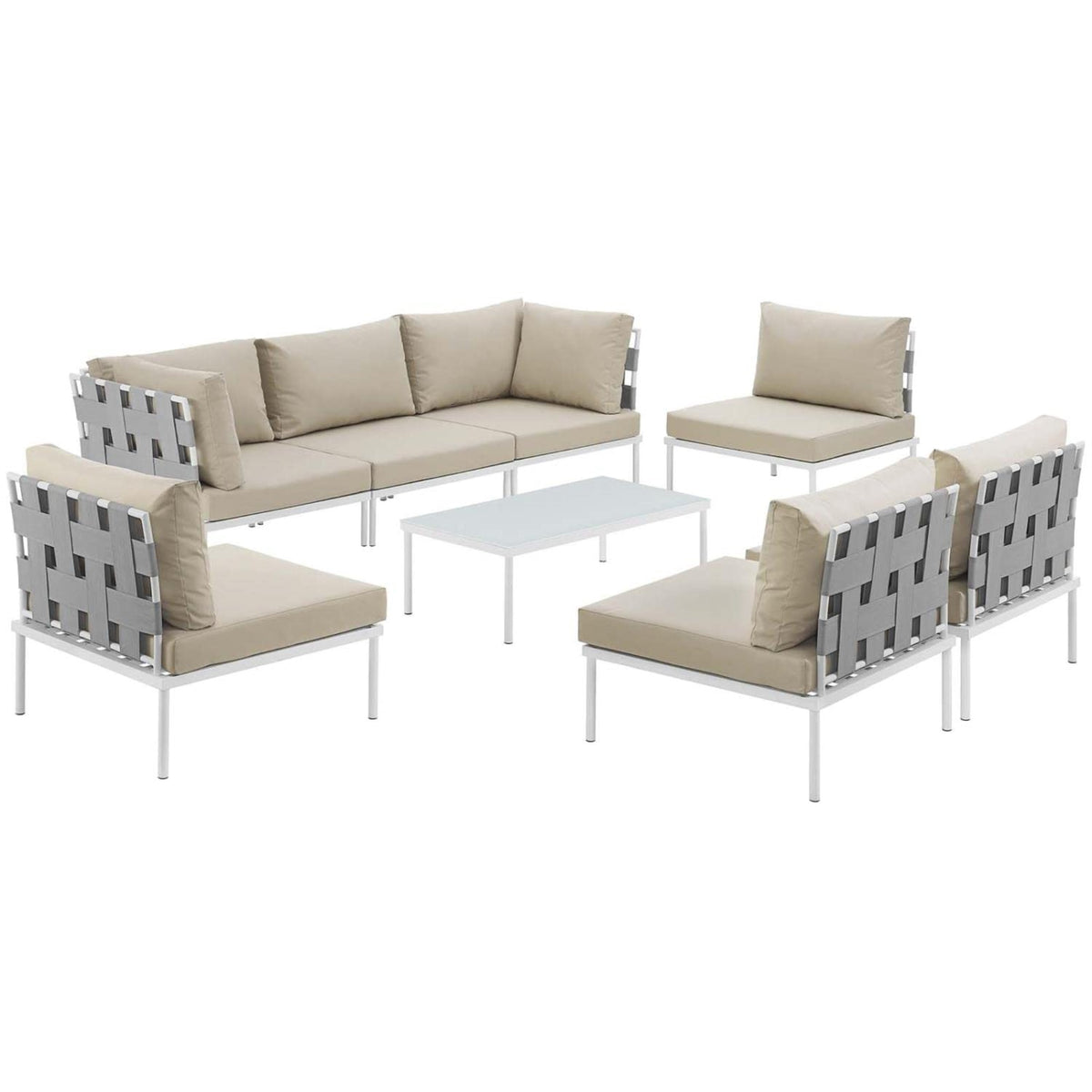 Casafoyer Harmony 8-Piece Aluminum Outdoor Patio Furniture Sectional Sofa Set With Cushions In White Beige