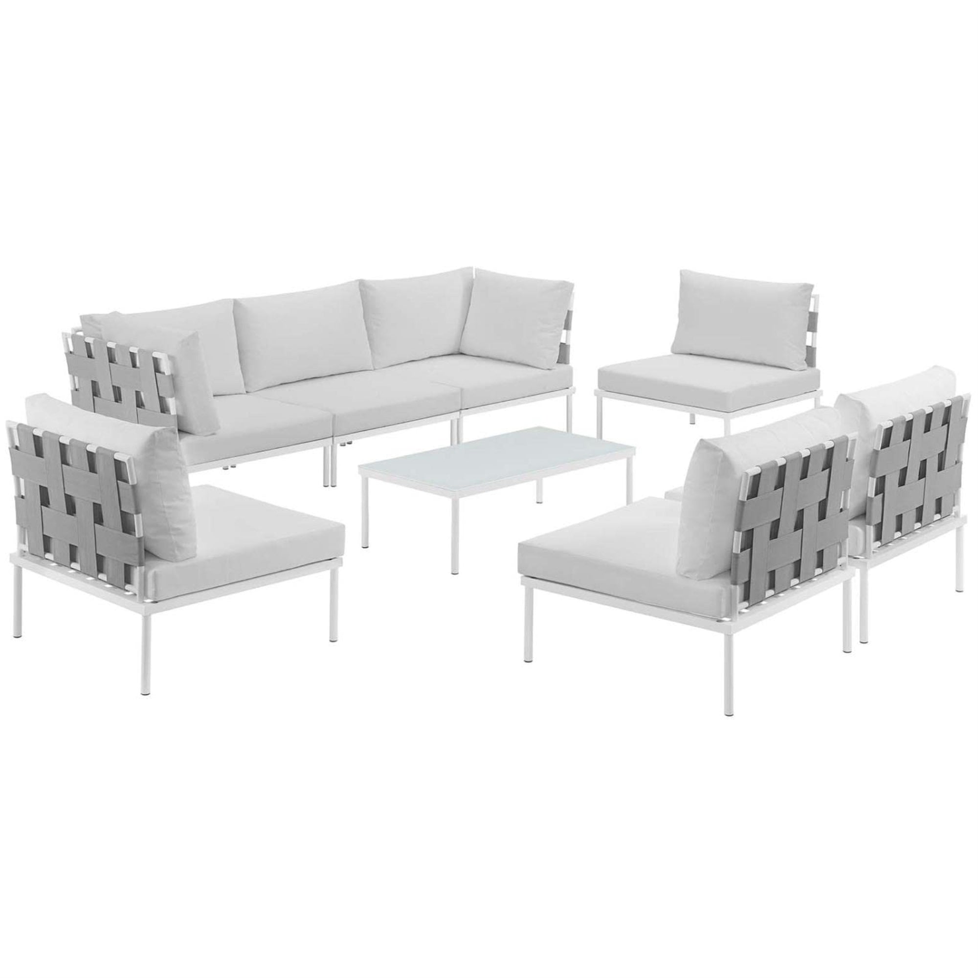 Casafoyer Harmony 8-Piece Aluminum Outdoor Patio Furniture Sectional Sofa Set With Cushions In White White