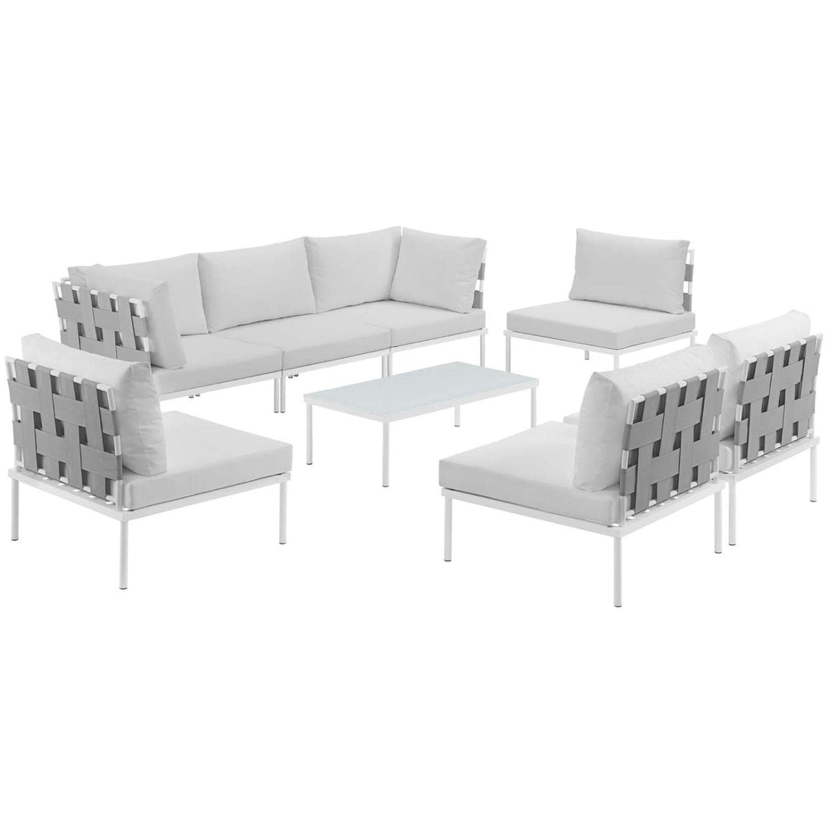 Casafoyer Harmony 8-Piece Aluminum Outdoor Patio Furniture Sectional Sofa Set With Cushions In White White