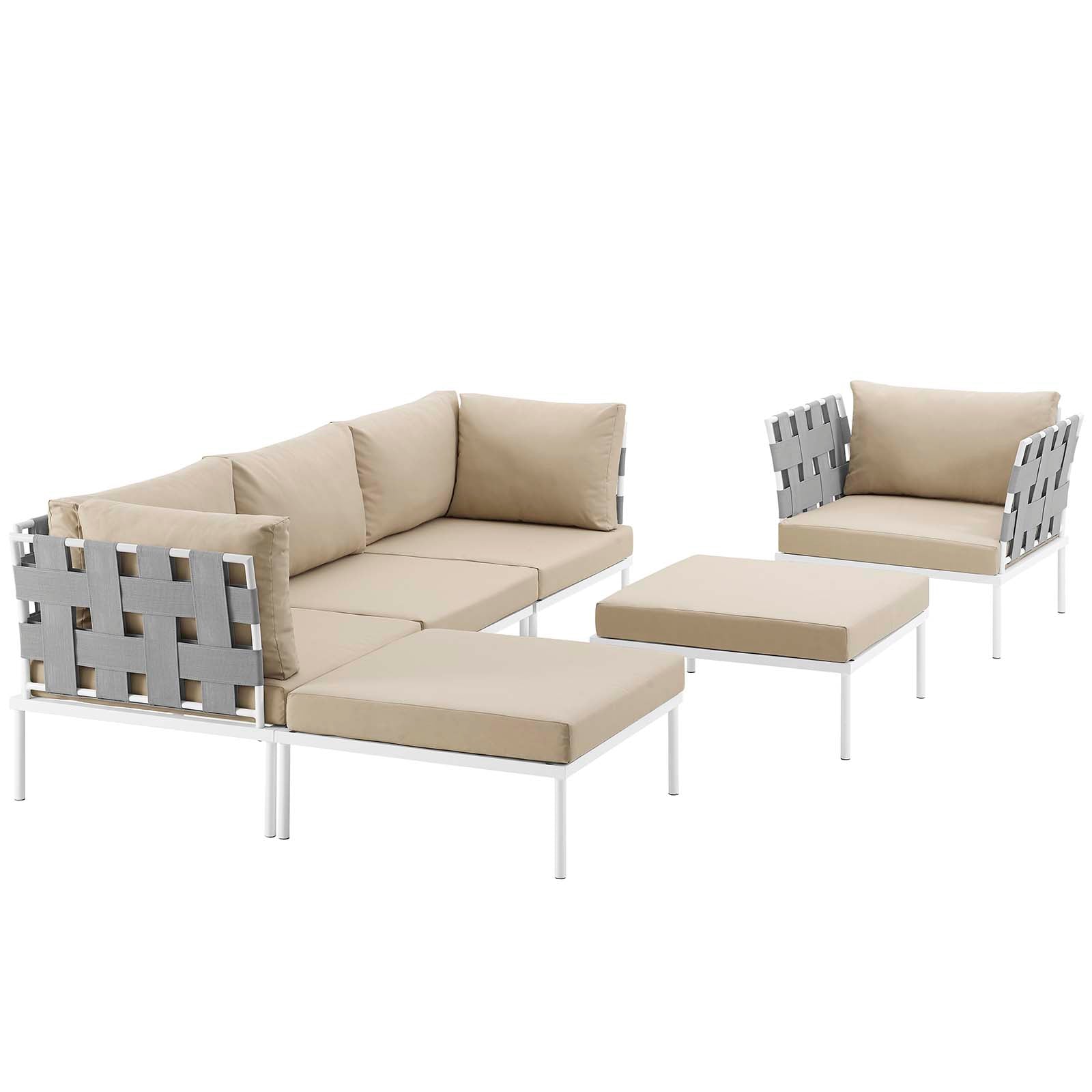 Harmony 6 Piece Outdoor Patio Aluminum Sectional Sofa Set - White Beige