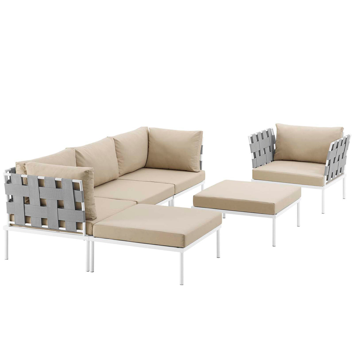 Harmony 6 Piece Outdoor Patio Aluminum Sectional Sofa Set - White Beige