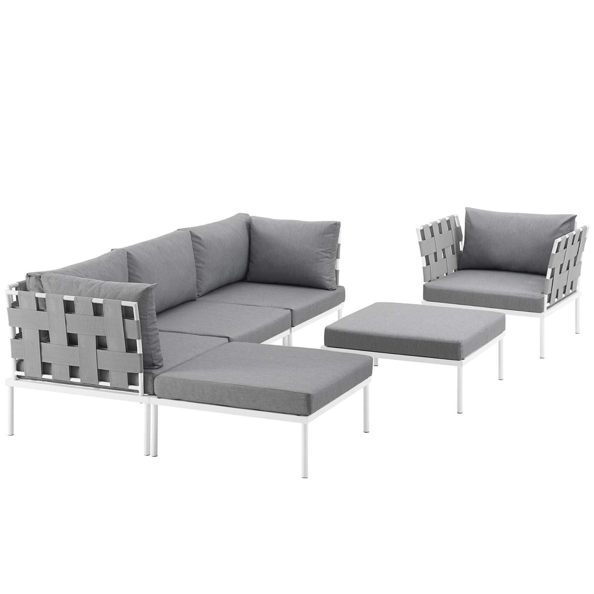 Casafoyer Harmony Aluminum Outdoor Patio Furniture 6-Piece Sectional Sofa Set In White Gray