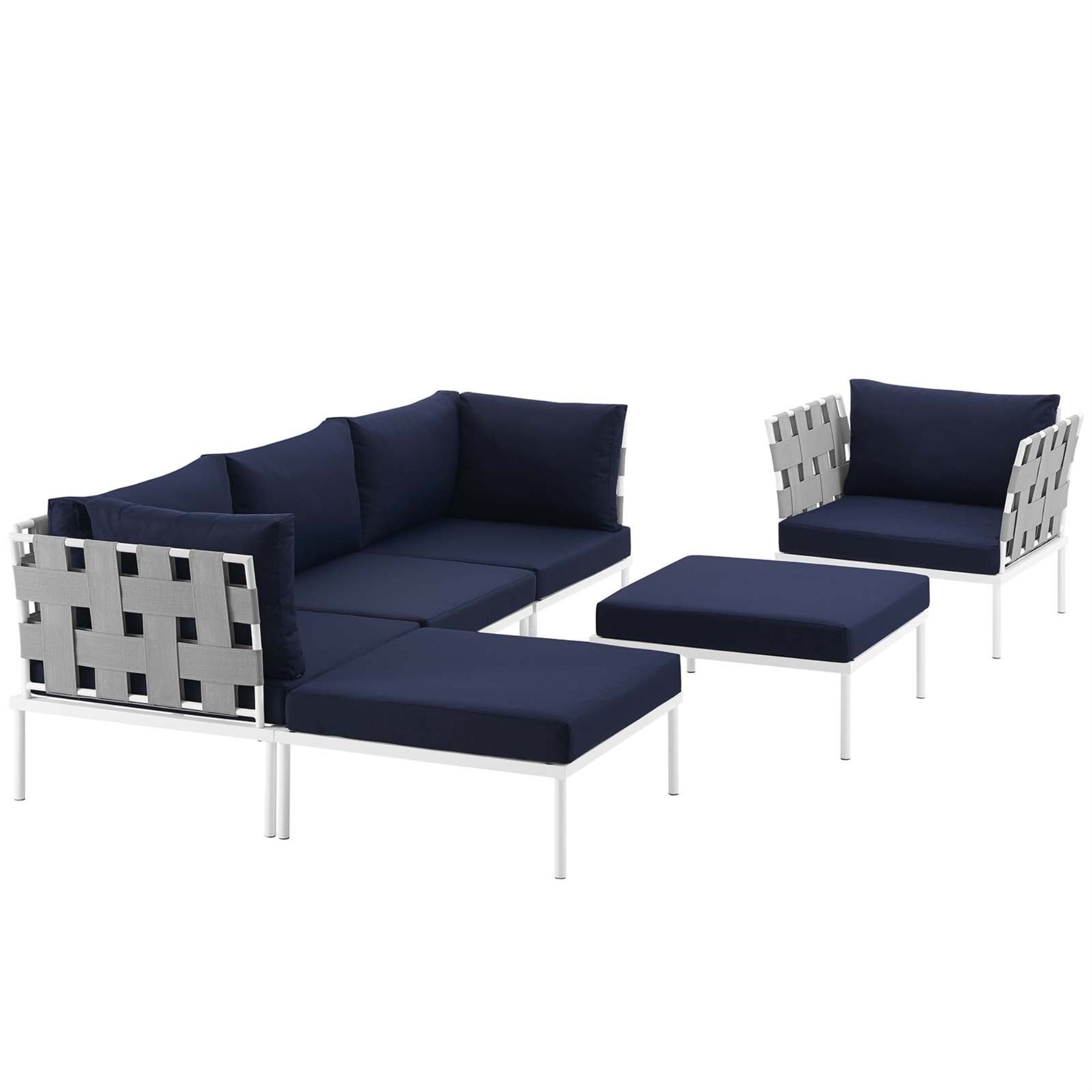 Casafoyer Harmony Aluminum Outdoor Patio Furniture 6-Piece Sectional Sofa Set In White Navy