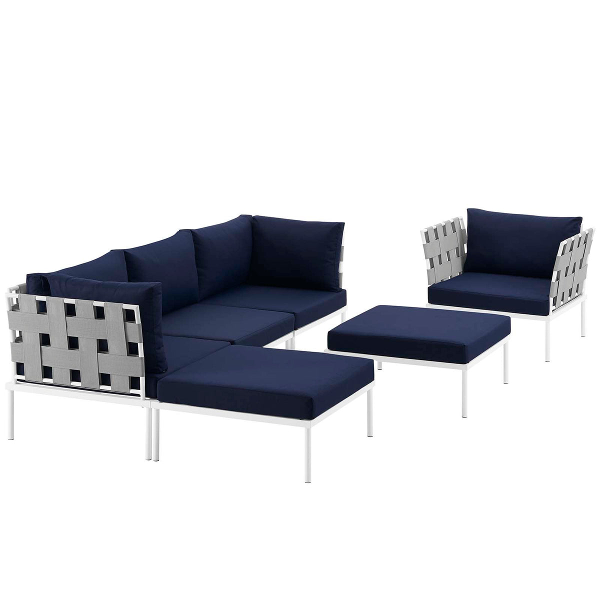 Harmony 6 Piece Outdoor Patio Aluminum Sectional Sofa Set - White Navy