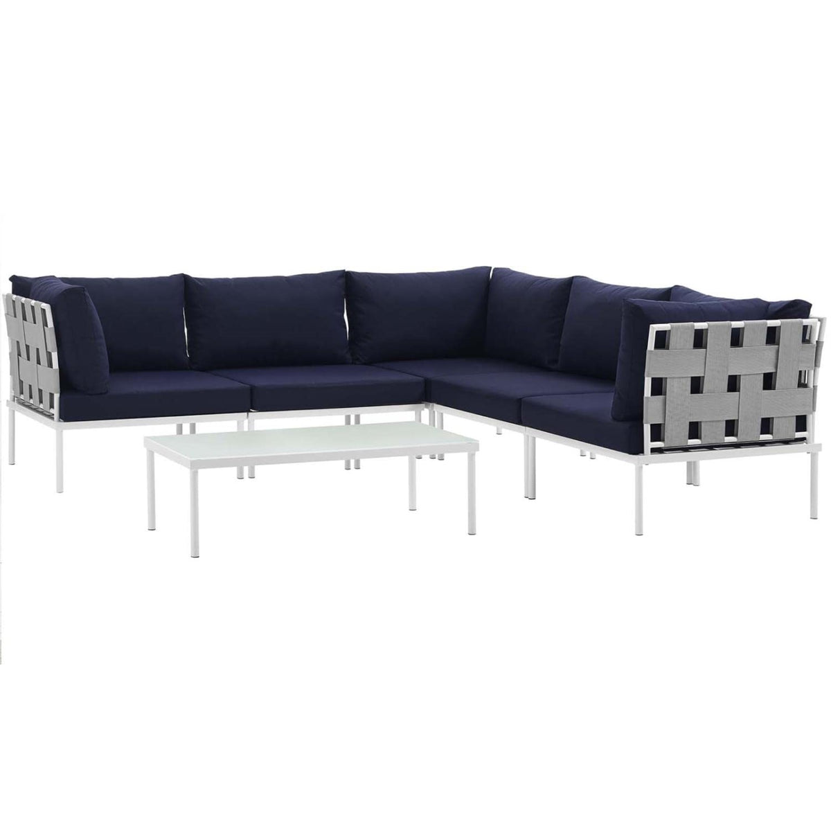 Casafoyer Harmony 6-Piece Aluminum Outdoor Patio Furniture Sectional Sofa Set With Cushions In White Navy