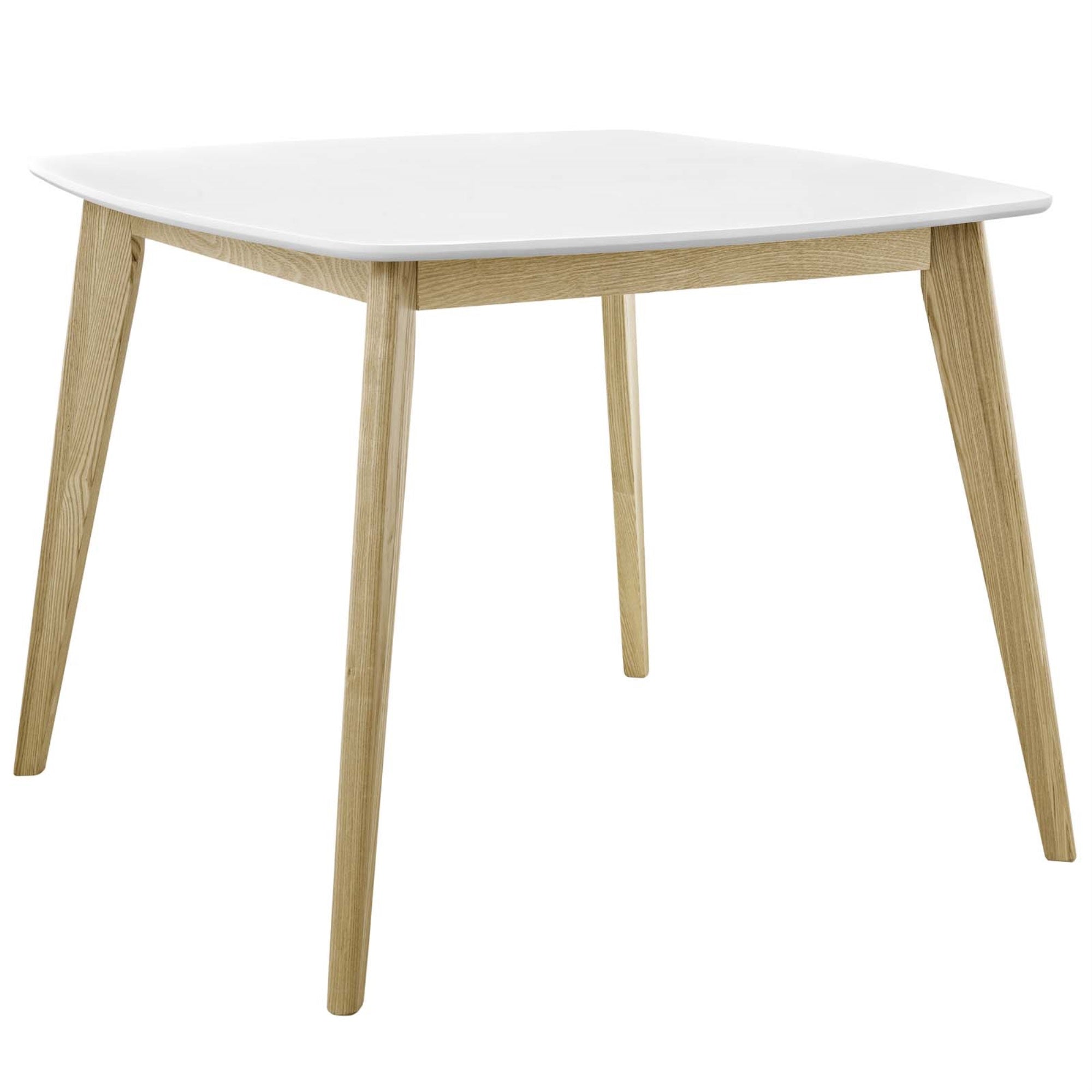 Stratum 40' Dining Table - Mid-Century Design, White Lacquer Top, Ashwood Legs, Minimalist Aesthetic, Versatile For Dining Or Writing.
