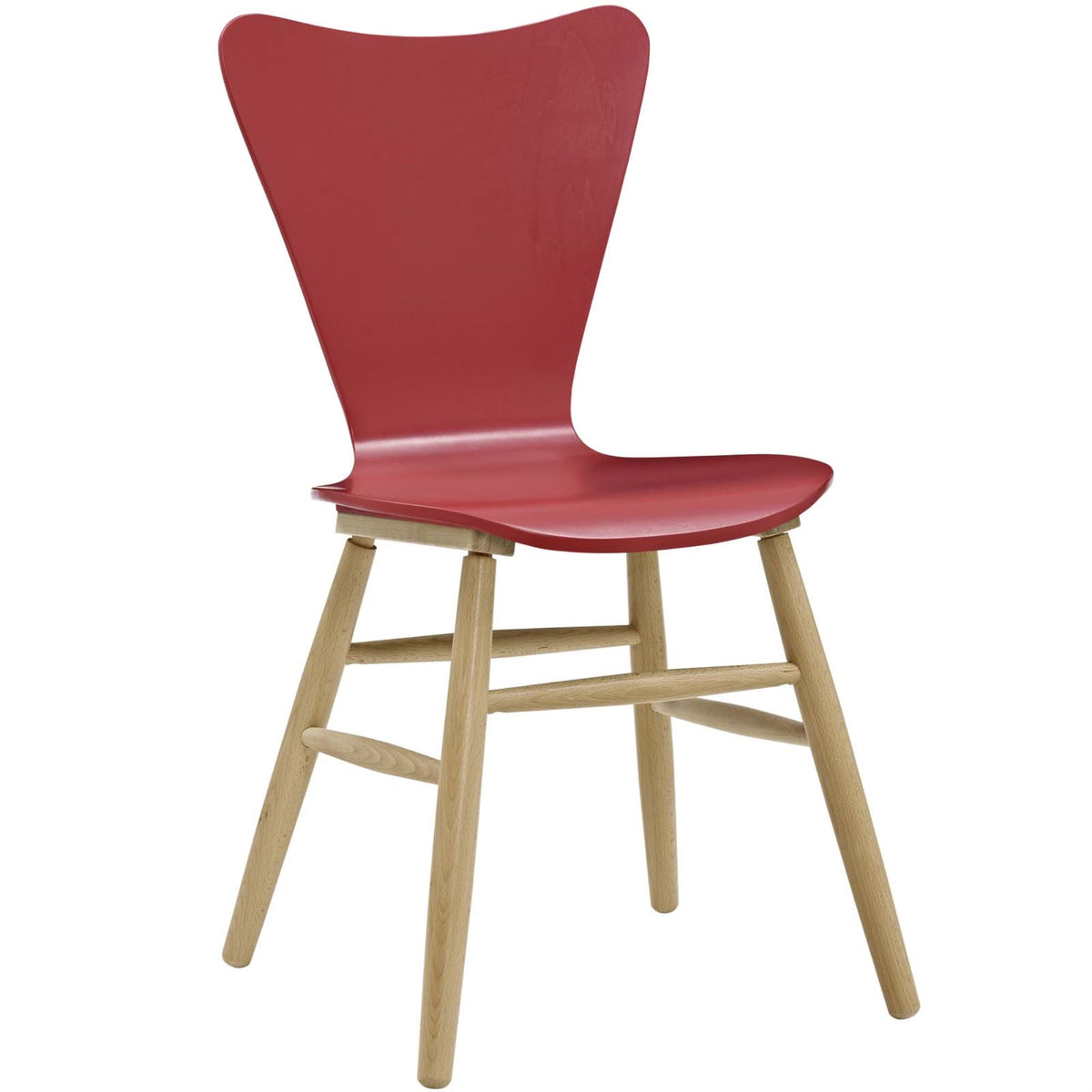 Cascade Dining Chair - Mid-Century Modern Bentwood Chair With Flared Back And Beechwood Legs - Suitable For Various Decor Styles - Red