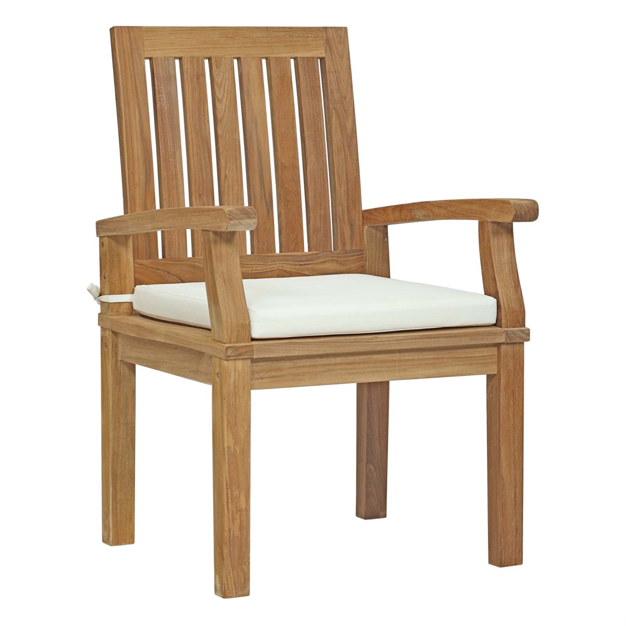 Marina Teak Wood Outdoor Patio Dining Arm Chair - Luxury, Comfortable Seating, Durable Construction, All-Weather Cushions, Natural White