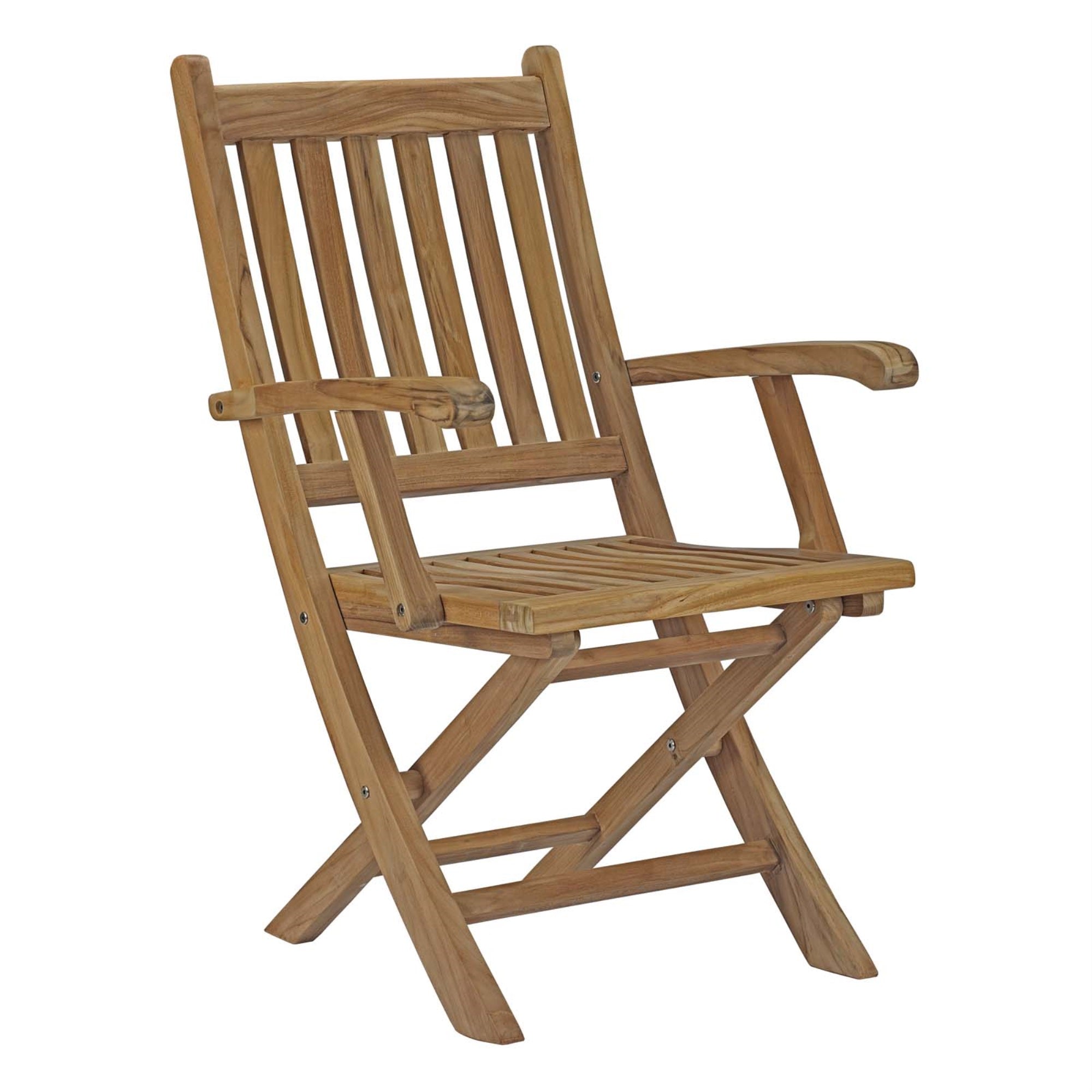 Marina Teak Wood Outdoor Patio Folding Arm Chair - Luxury, Durable, Weather-Resistant, Contemporary Design. Perfect For Patio Dining. Assembly Required.