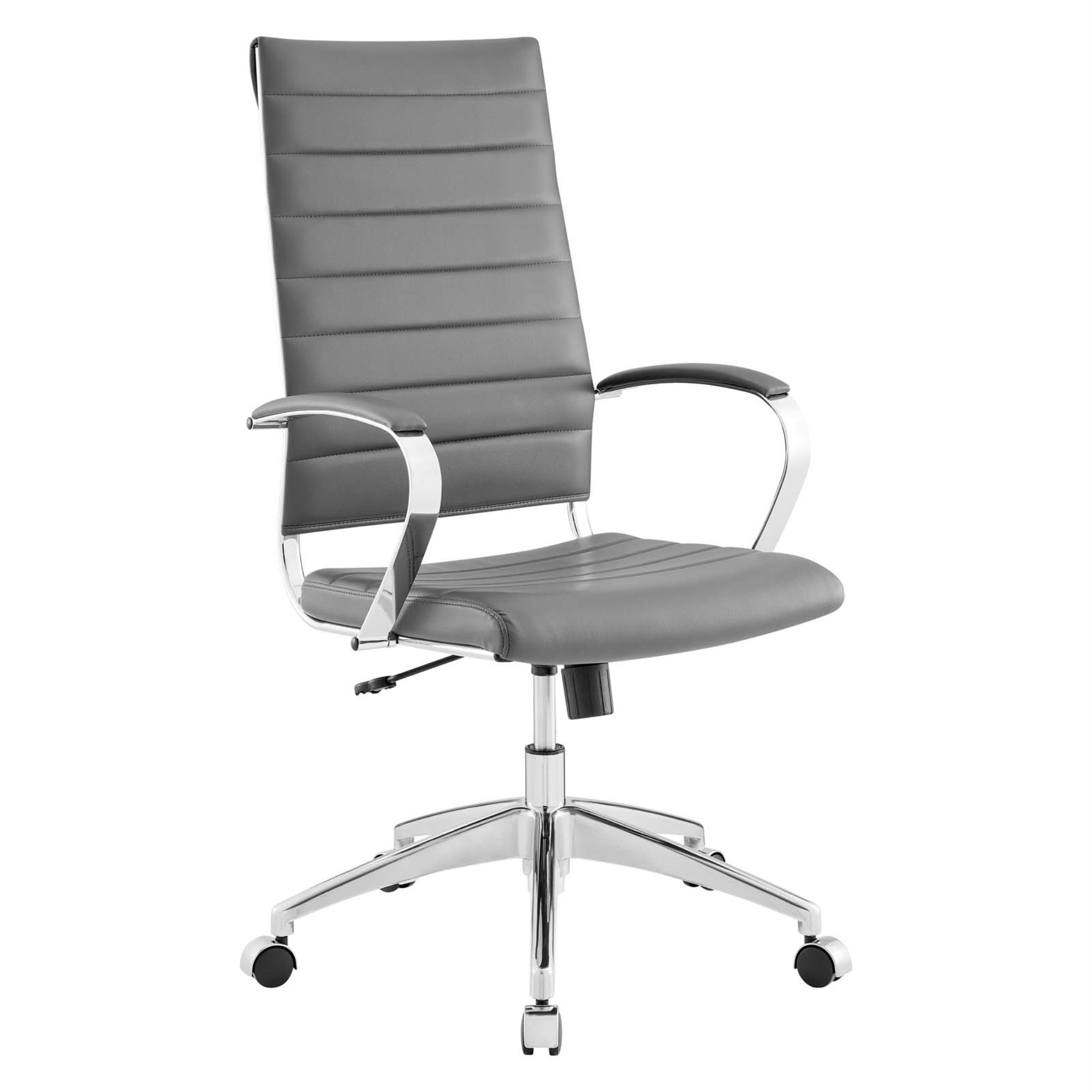 Jive Highback Executive Office Chair - Stylish & Functional, Ribbed Vinyl Back, Comfortable Seating, 90-Degree Wrist Angling, Chrome-Plated Aluminum Base, Easy Mobility, Tension Knob & Tilt Lock, Ideal For Modern Offices - Gray
