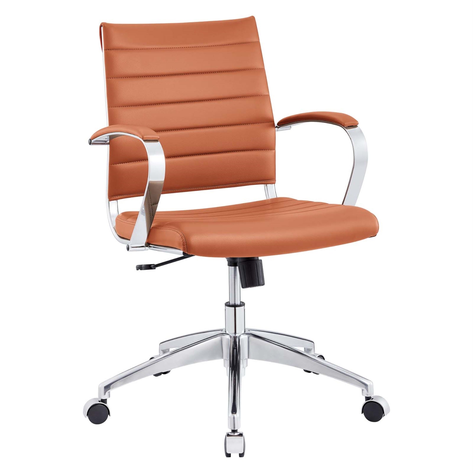 Jive Ribbed Mid Back Executive Office Chair - Stylish & Functional, Comfortable Seating, Natural Posture Support, Padded Arms, Optimal Wrist Angling, Chrome-Plated Aluminum Base, Easy Mobility, Tension Knob & Tilt Lock, Modern Office Design.