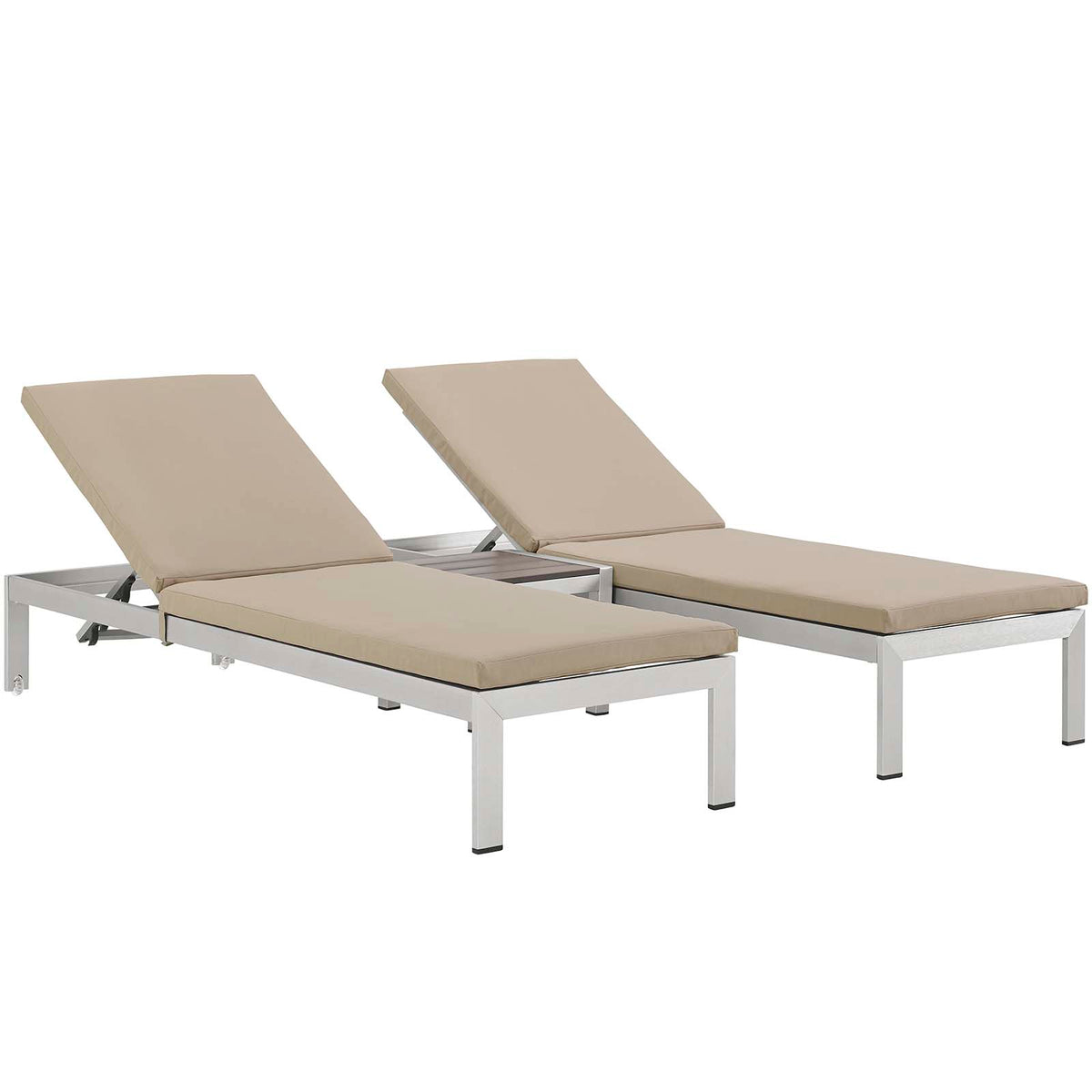 Shore 3 Piece Outdoor Patio Aluminum Chaise With Cushions - Silver Beige