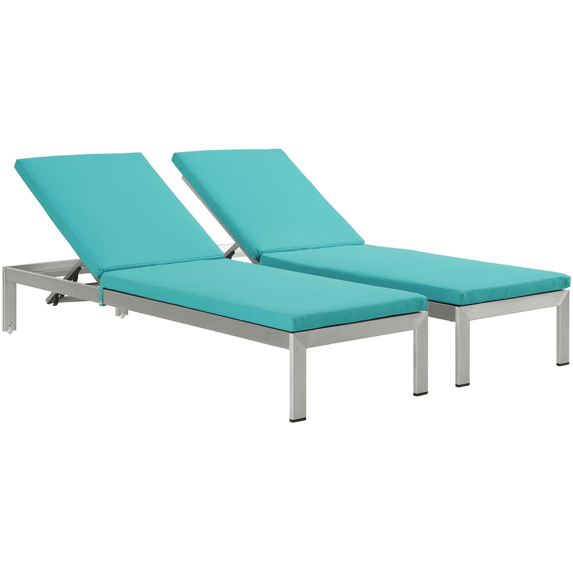 Shore Outdoor Patio Chaise Lounge Chair Set - Sleek & Modern Design, Durable Aluminum Frame, Easy Assembly, Clear Wheels For Mobility, Non-Marking Foot Caps, Chic & Minimalist Aesthetic - Set Of 2