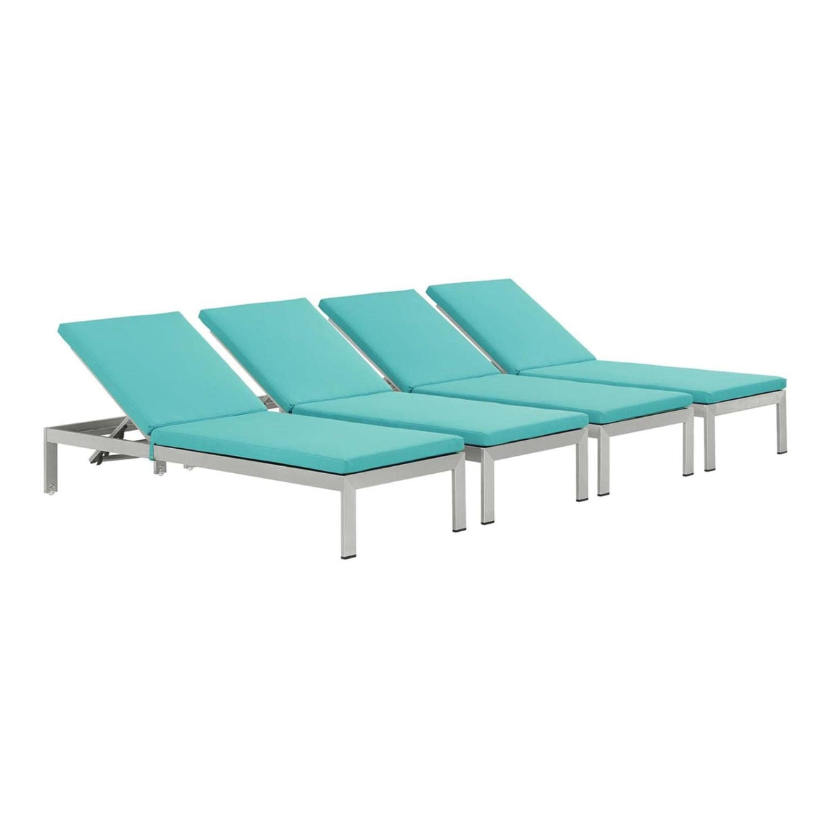Casafoyer Shore Aluminum Outdoor Patio Four Chaise Lounge Chairs With Cushions In Silver Turquoise