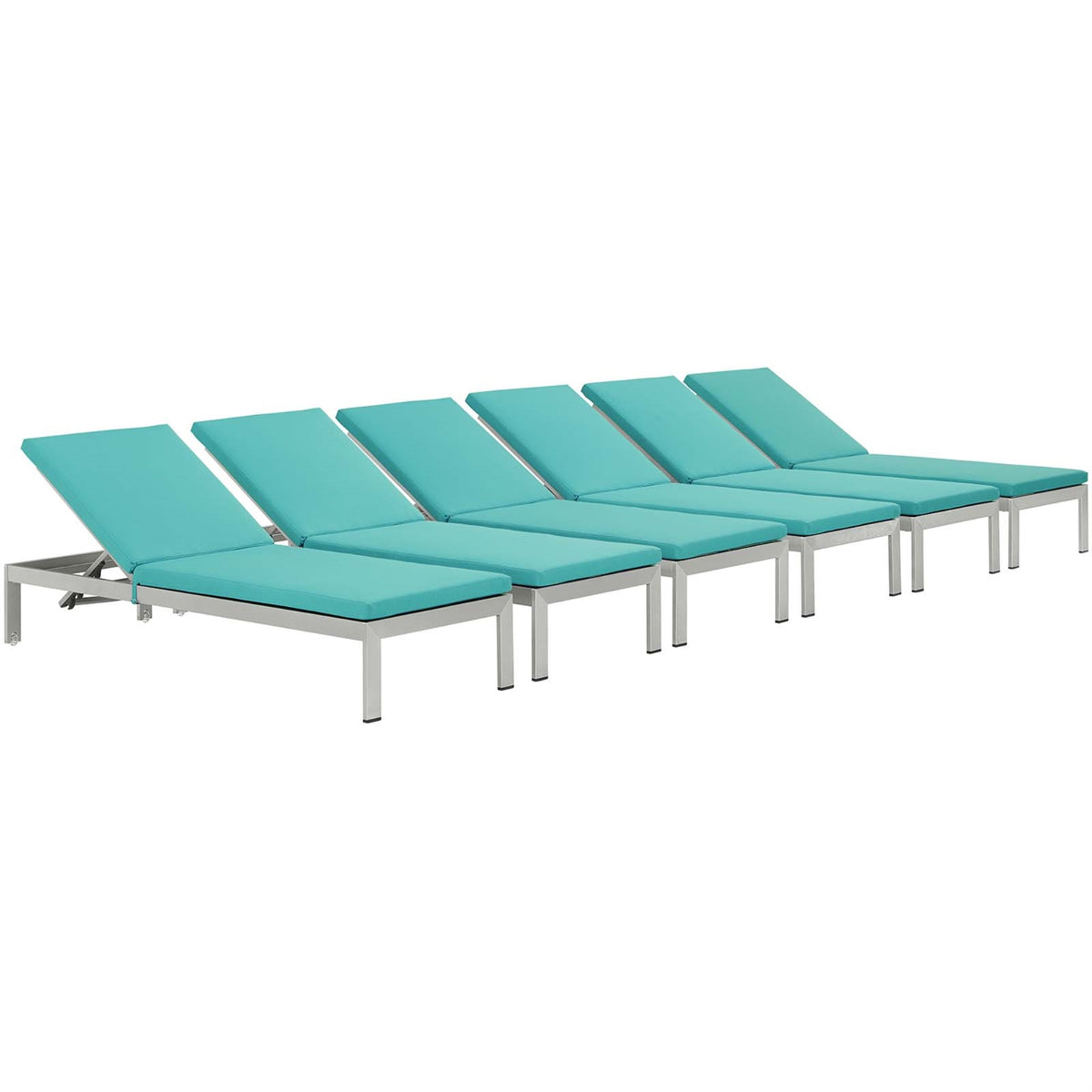 Shore Outdoor Patio Chaise Lounge Chair Set - Sleek & Durable Aluminum Frame - Easy Assembly - Effortless Mobility - Protects Patio Surface - Chic & Minimalist Design - Set Of 6