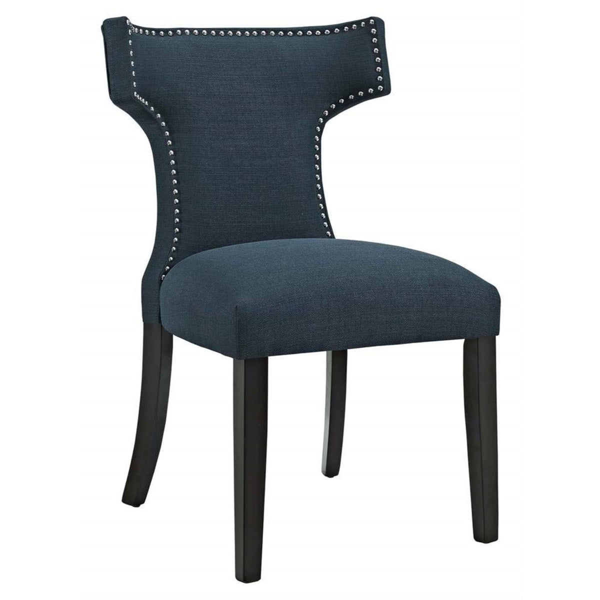 Casafoyer Baron Curve Mid-Century Modern Upholstered Fabric With Nailhead Trim, Two Chairs, Azure