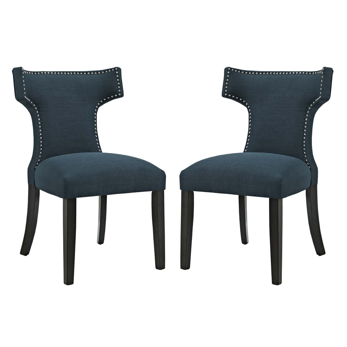 Curve Dining Side Chair Set Of 2 - Elegant Design, Nailhead Trim, Comfortable Padded Seat, Non-Marking Foot Caps, Tapered Wood Legs'