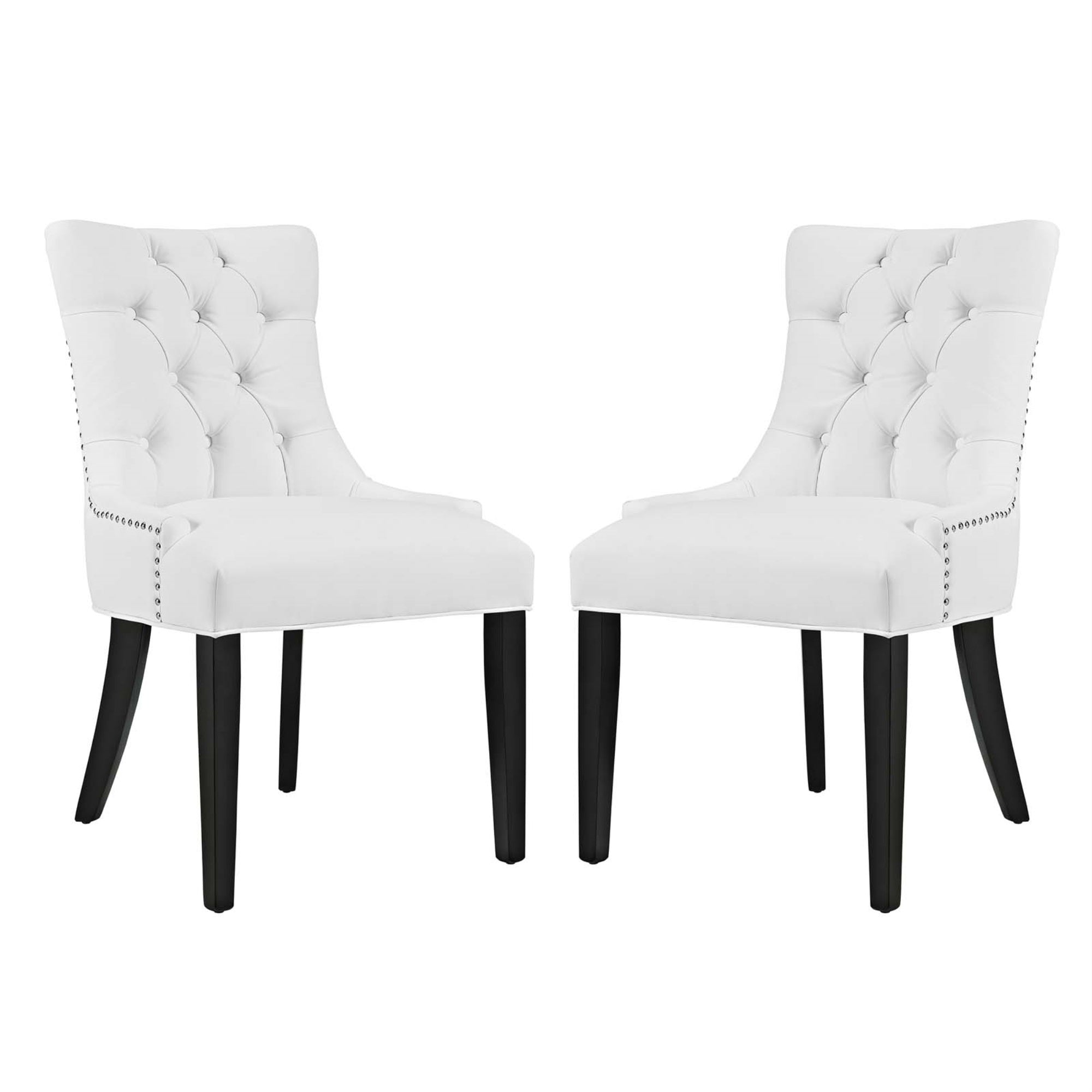 Regent Dining Side Chair Set Of 2 - Nostalgic Era Design, Tufted Buttons, Nailhead Trim, Vinyl Upholstery, Non-Marking Foot Caps, Tapered Wood Legs