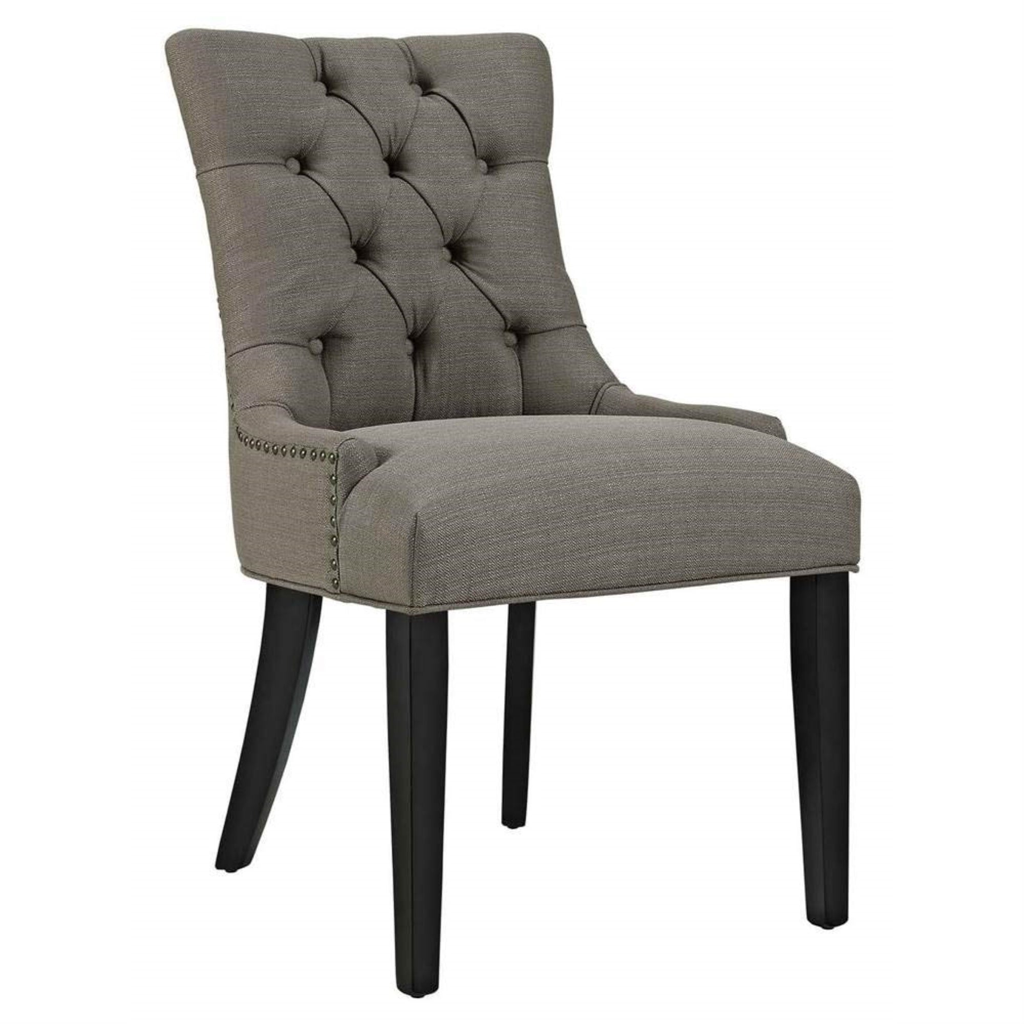 Casafoyer Regent Modern Elegant Button-Tufted Upholstered Fabric With Nailhead Trim, Set Of 2, Granite