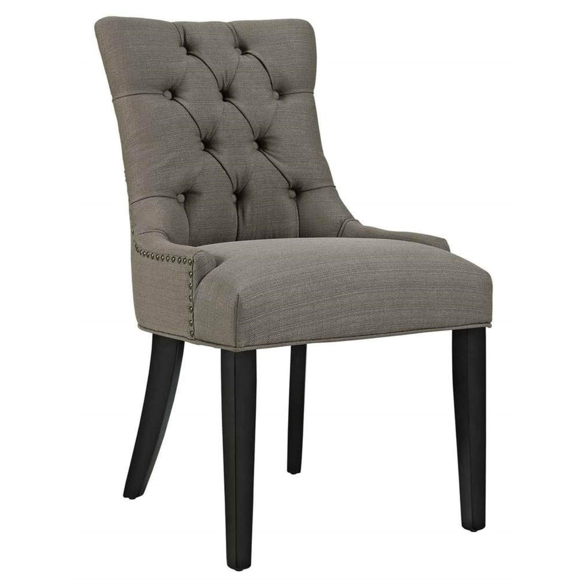 Casafoyer Regent Modern Elegant Button-Tufted Upholstered Fabric With Nailhead Trim, Set Of 2, Granite