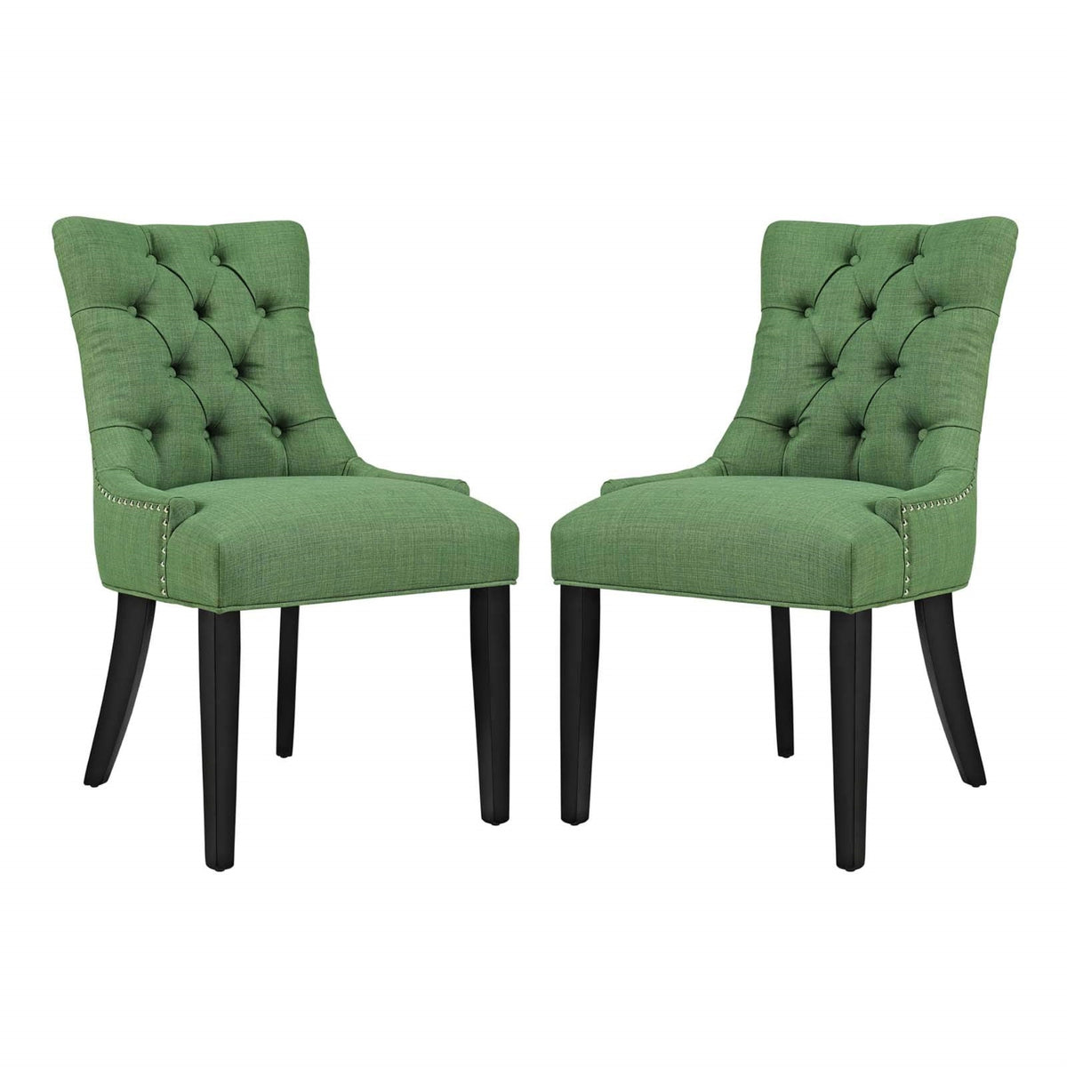 Casafoyer Regent Modern Elegant Button-Tufted Upholstered Fabric With Nailhead Trim, Set Of 2, Green