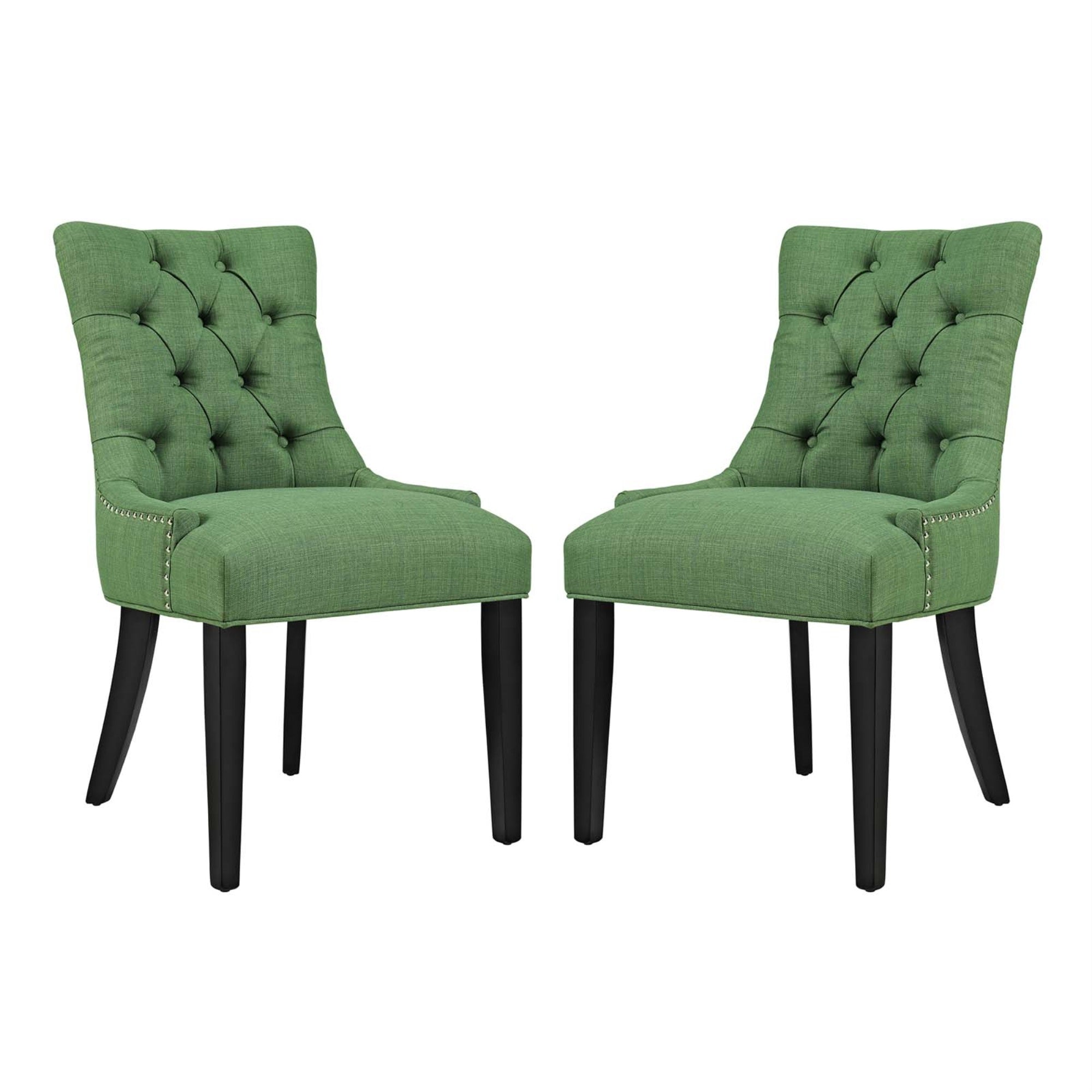 Regent Dining Side Chair Set Of 2 - Exquisite Nostalgic Design, Tufted Buttons, Nailhead Trim, Foam Cushioned Seat, Polyester Fabric, Non-Marking Foot Caps, Tapered Wood Legs - Green