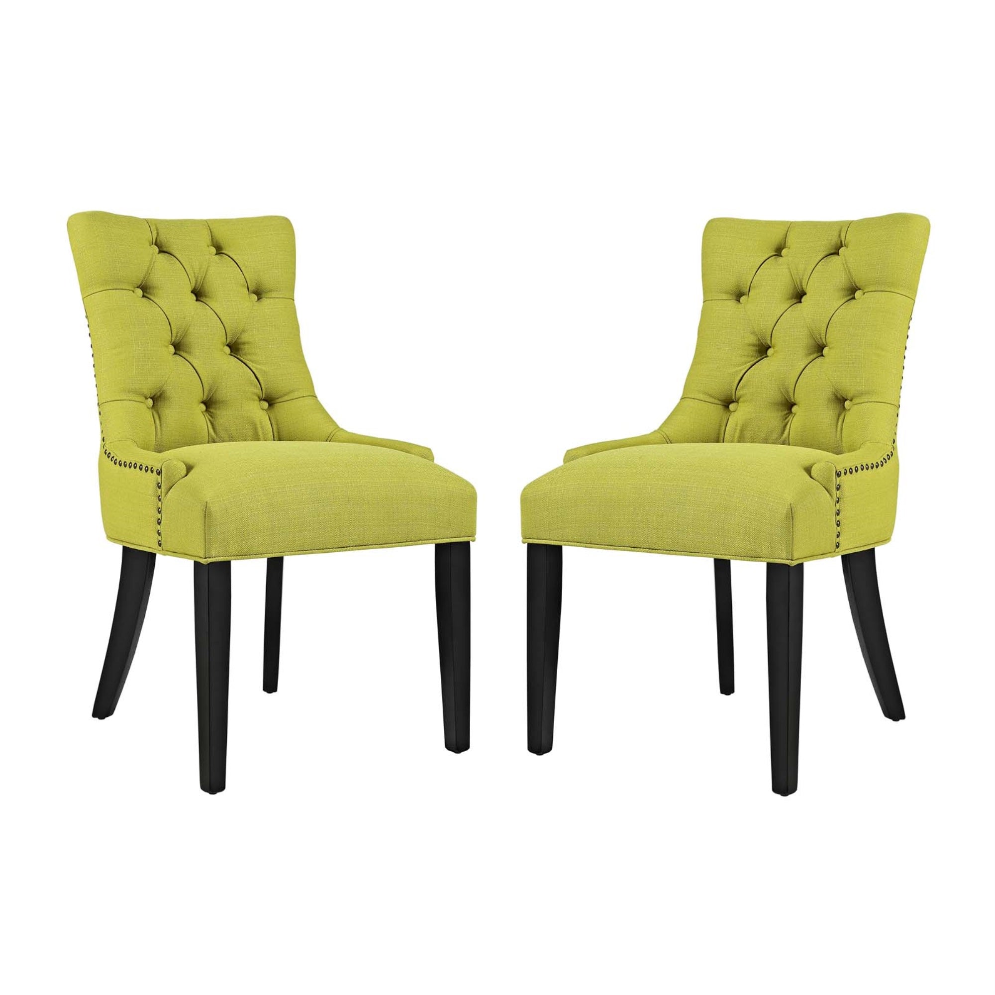 Regent Dining Side Chair Set Of 2 - Nostalgic Era Design, Tufted Buttons, Nailhead Trim, Plush Seat, Polyester Fabric, Tapered Wood Legs