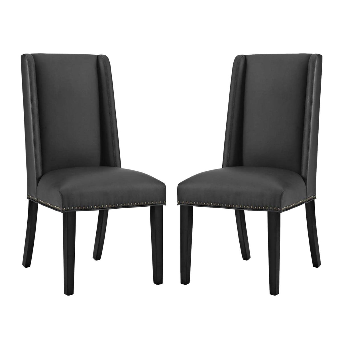 Casafoyer Baron Modern Tall Back Wood Faux Leather Upholstered Two Dining Chairs In Black
