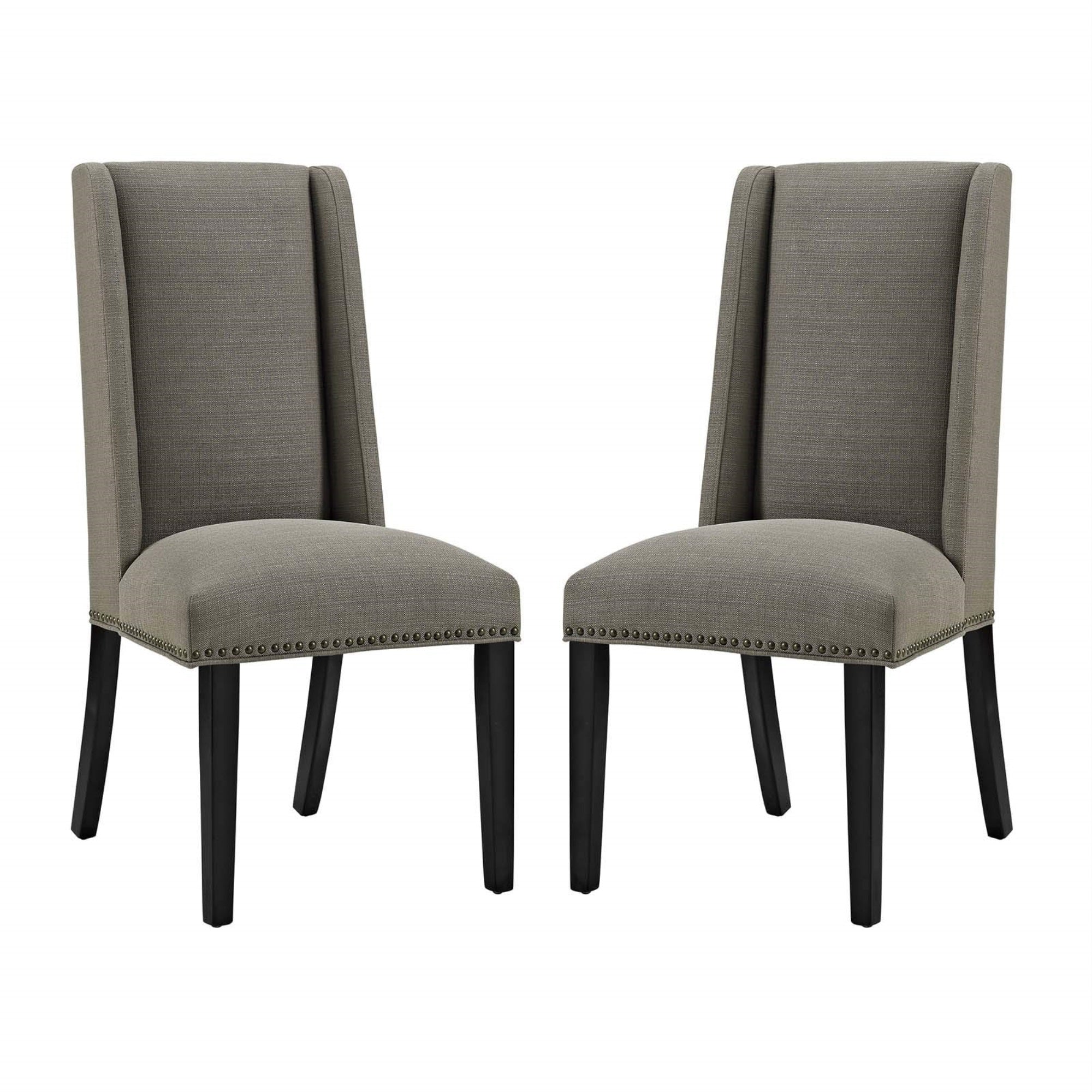 Casafoyer Baron Modern Tall Back Wood Upholstered Fabric Two Dining Chairs In Granite