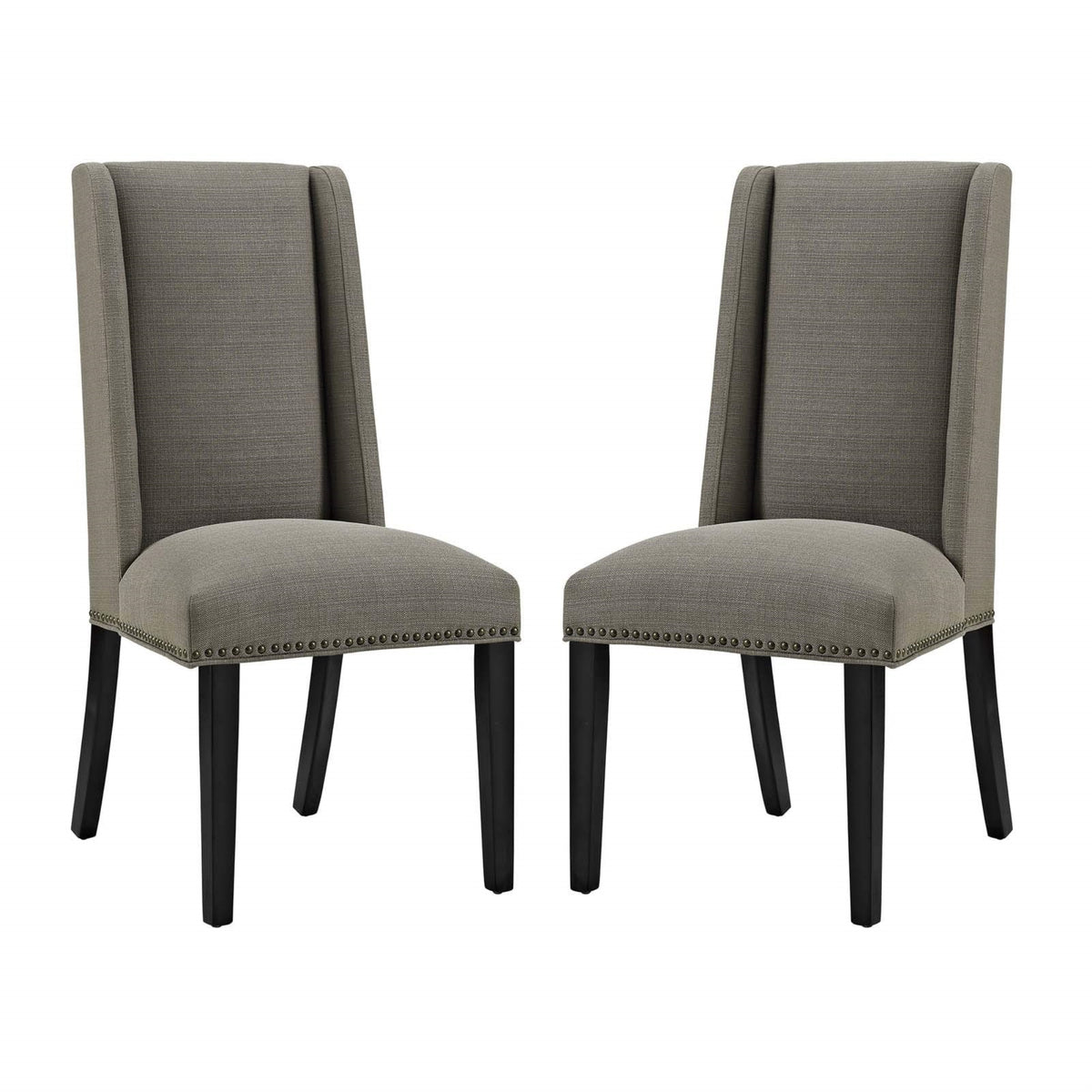 Casafoyer Baron Modern Tall Back Wood Upholstered Fabric Two Dining Chairs In Granite