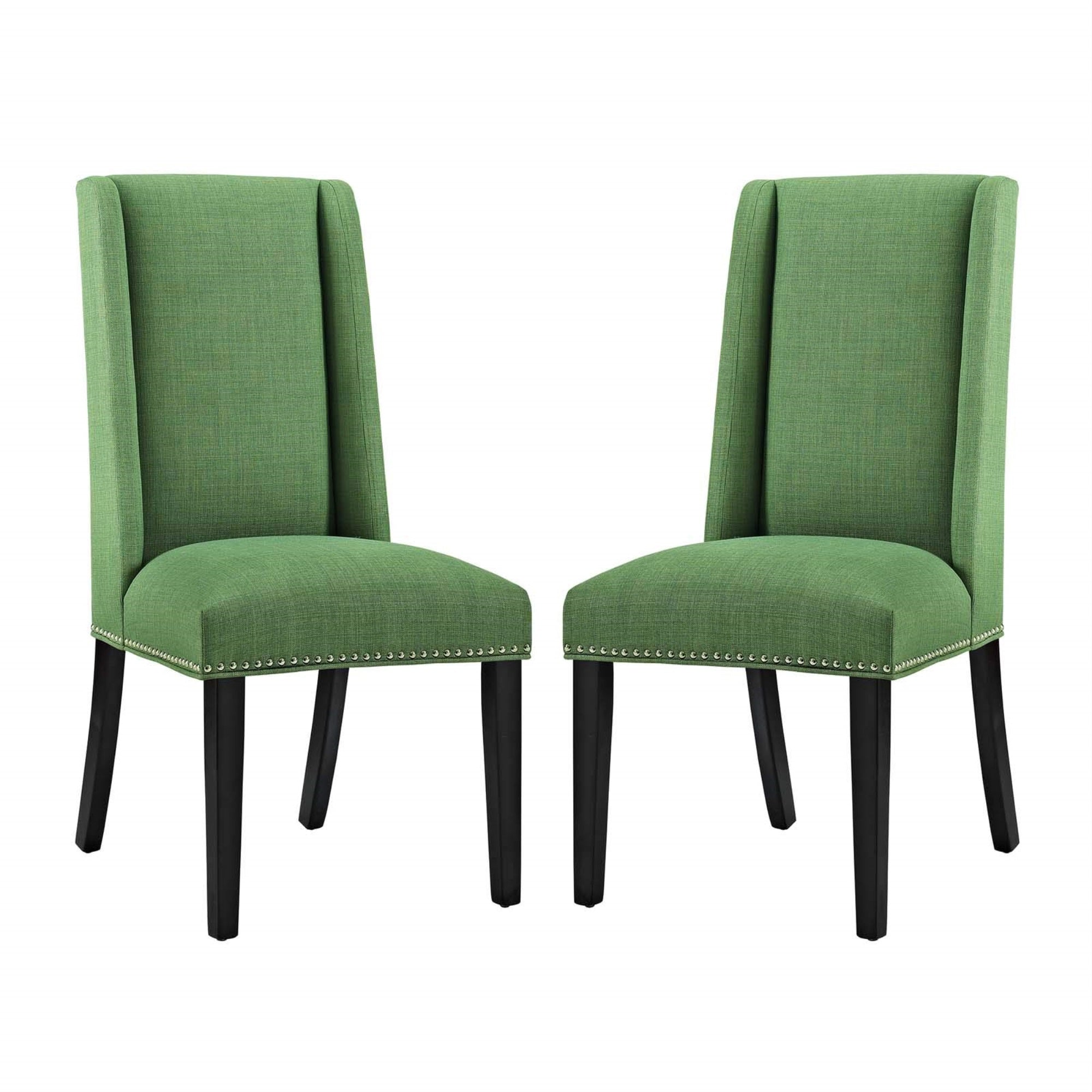 Casafoyer Baron Modern Tall Back Wood Upholstered Fabric Two Dining Chairs In Green