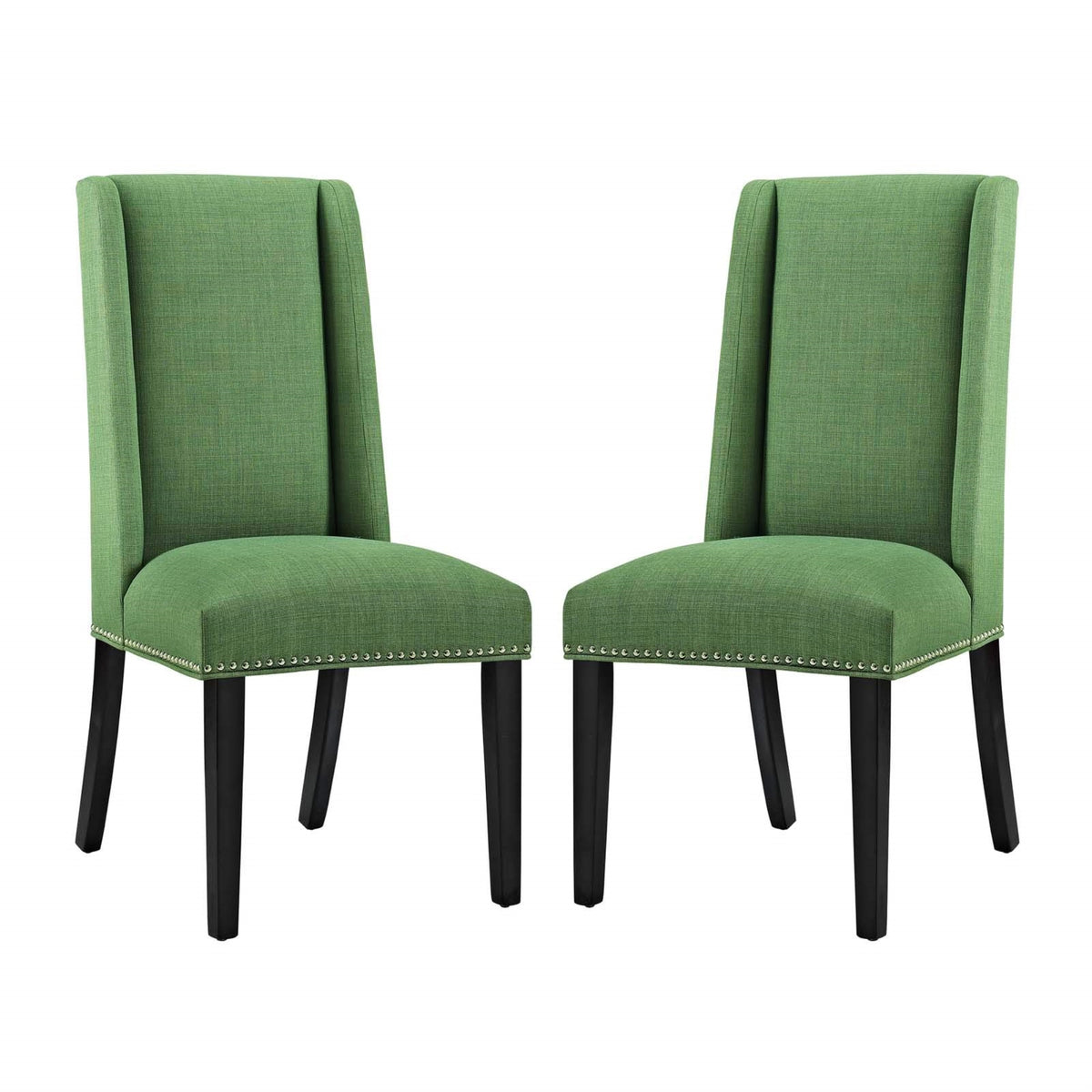Casafoyer Baron Modern Tall Back Wood Upholstered Fabric Two Dining Chairs In Green