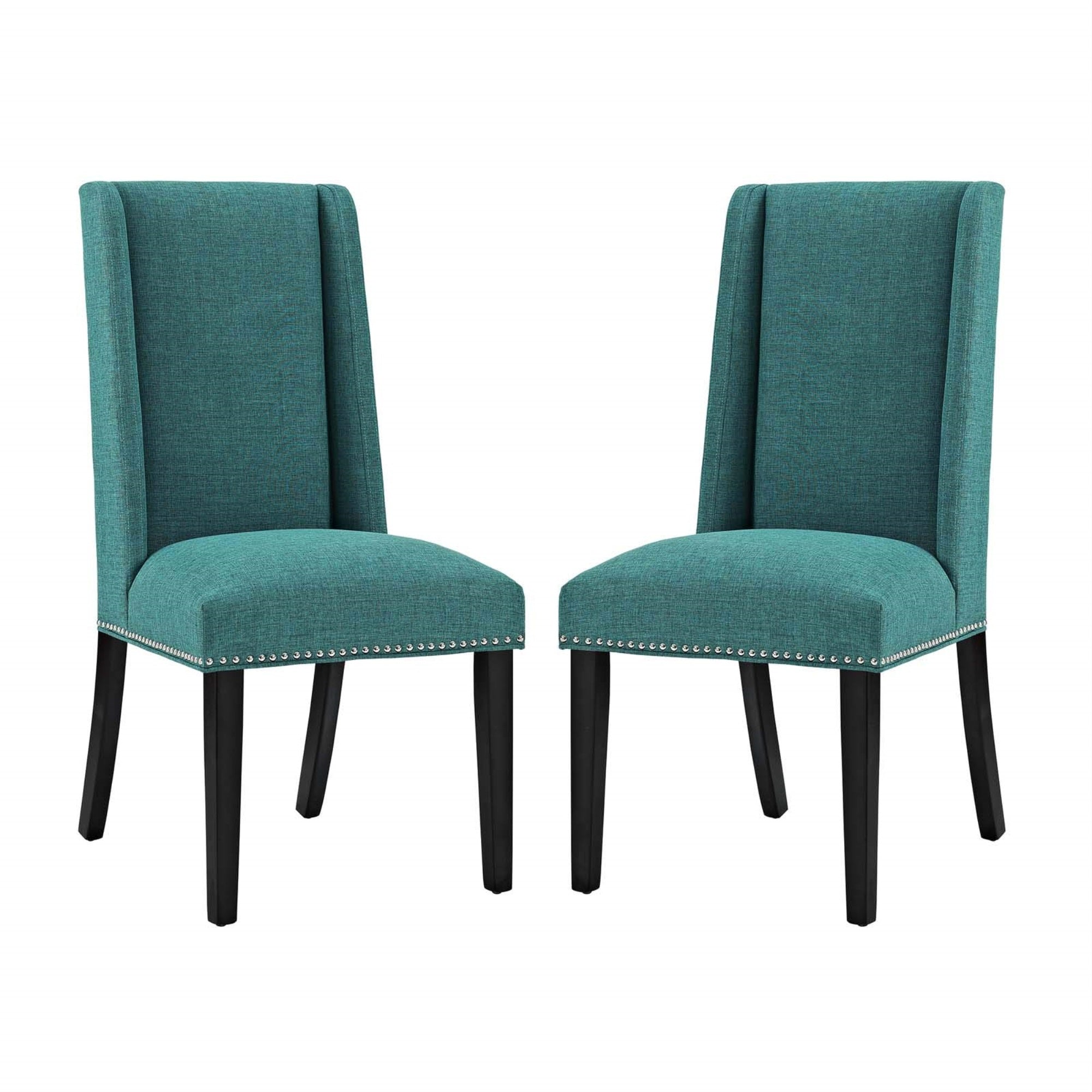 Casafoyer Baron Modern Tall Back Wood Upholstered Fabric Two Dining Chairs In Teal