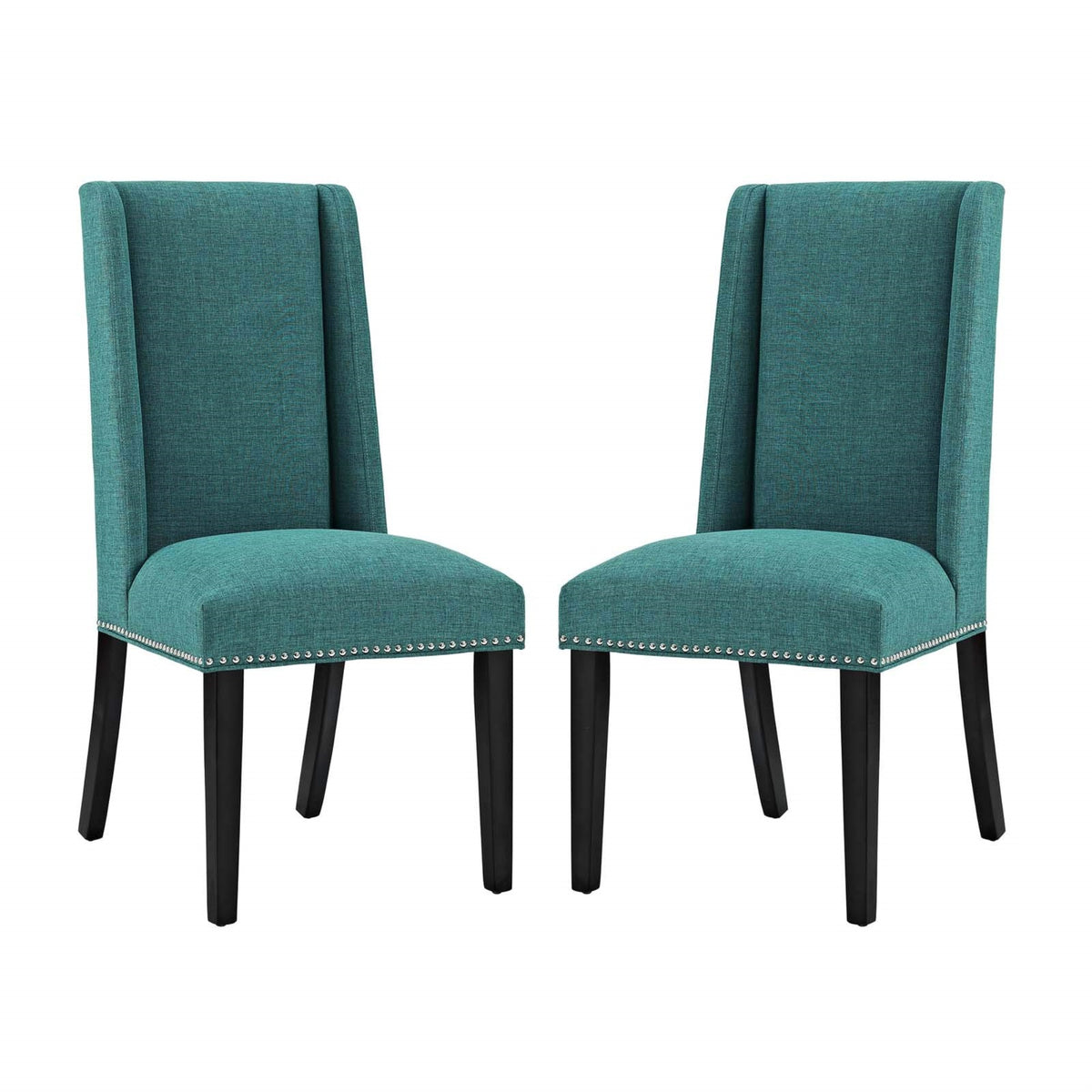 Casafoyer Baron Modern Tall Back Wood Upholstered Fabric Two Dining Chairs In Teal