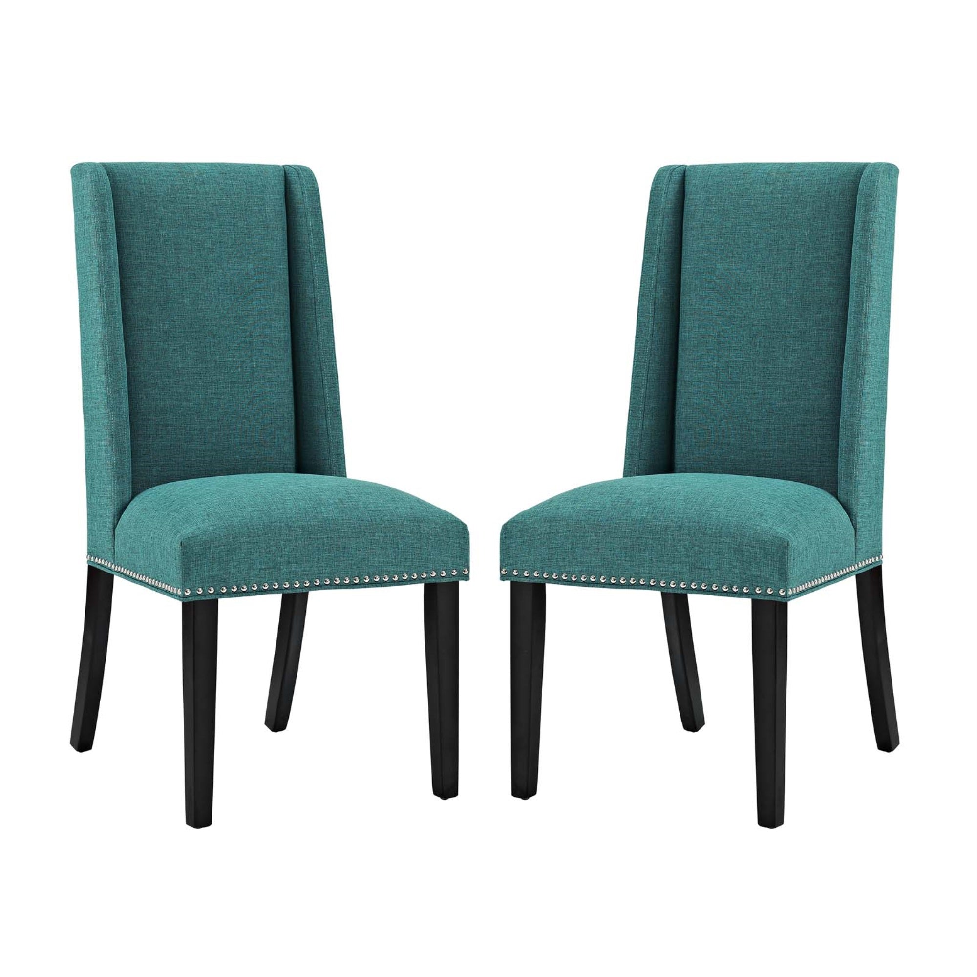 Baron Dining Chair Set Of 2 - Elegant Upholstered Chairs With Nailhead Trim And Non-Marking Foot Glides