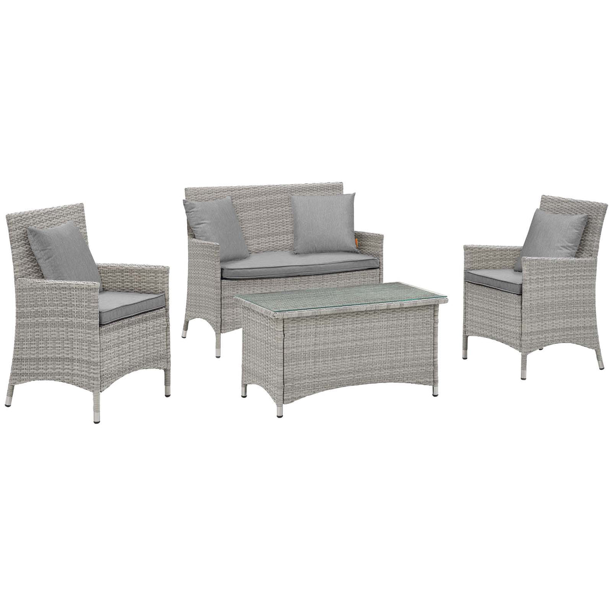 Bridge 4 Piece Outdoor Patio Patio Conversation Set With Pillow Set - Light Gray Gray