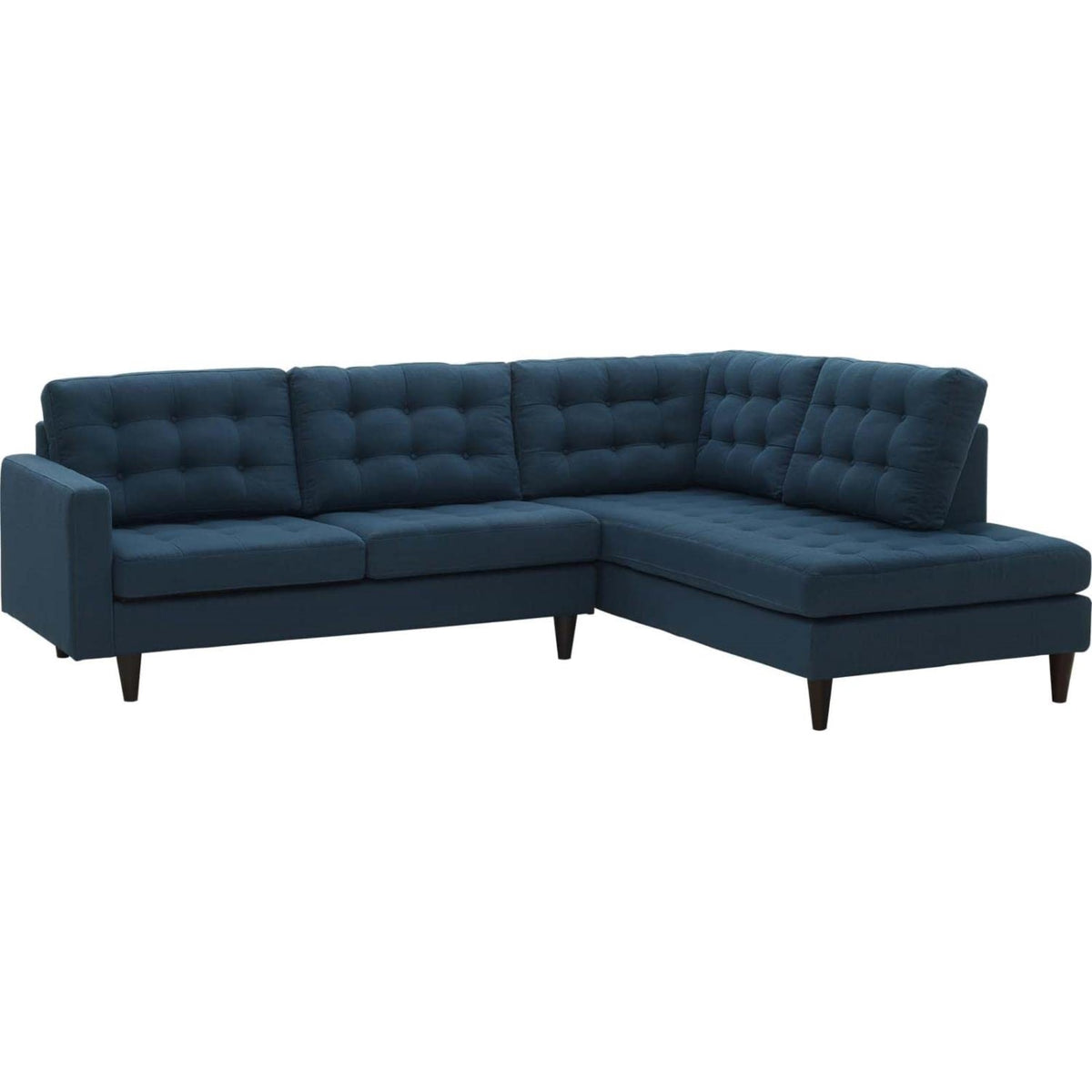 Casafoyer Empress Mid-Century Modern Upholstered Fabric, Right Facing Bumper Sectional, Azure