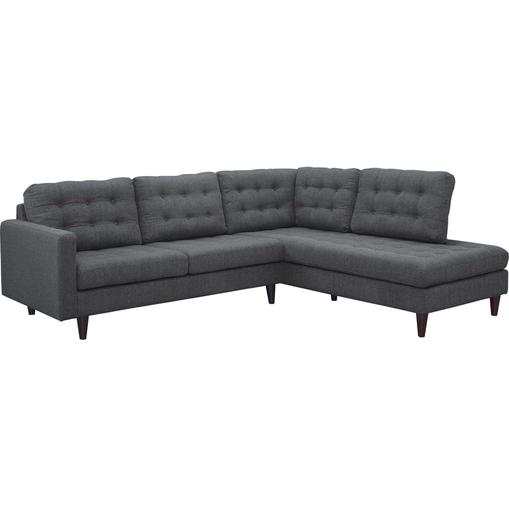 Empress Button Tufted Upholstered Fabric Sectional Sofa Set - Plush Cushions, Regal Armrests, Stain-Resistant Fine Fabric Upholstery - Gray