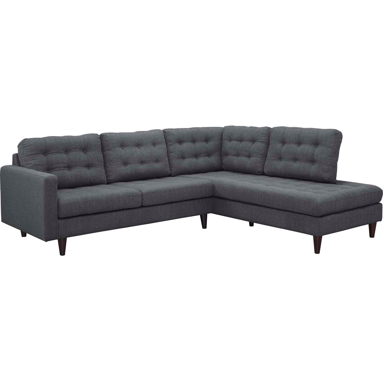 Empress 2 Piece Upholstered Fabric Right Facing Bumper Sectional - Gray