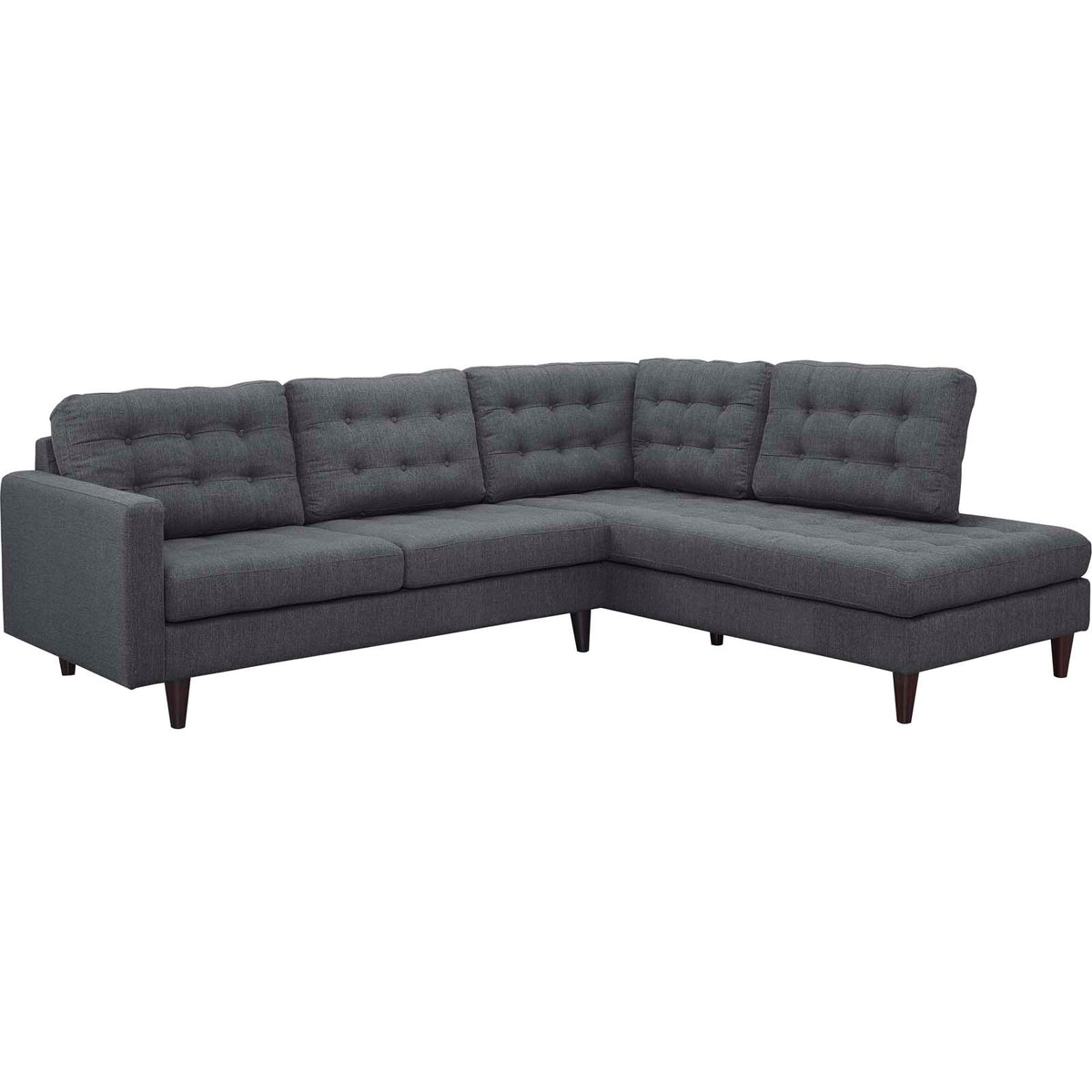 Empress 2 Piece Upholstered Fabric Right Facing Bumper Sectional - Gray