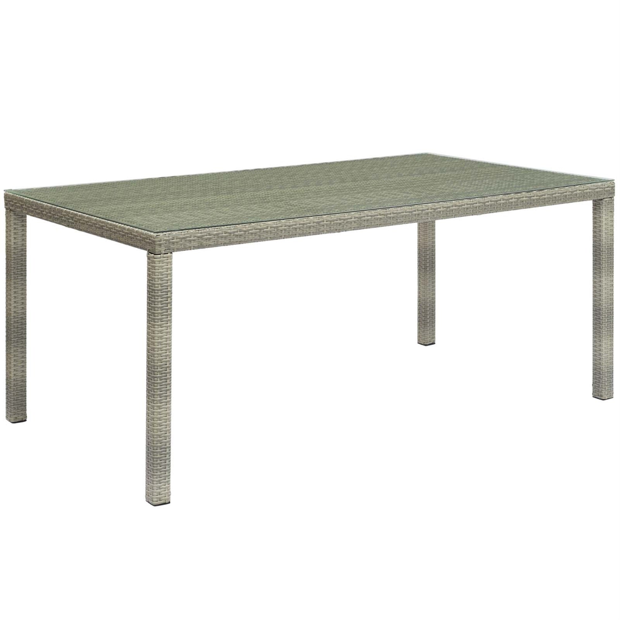 Conduit 70' Outdoor Patio Dining Table - Transitional Style, Powder-Coated Aluminum Frame, Uv-Resistant Wicker Rattan, Tempered Glass Tabletop