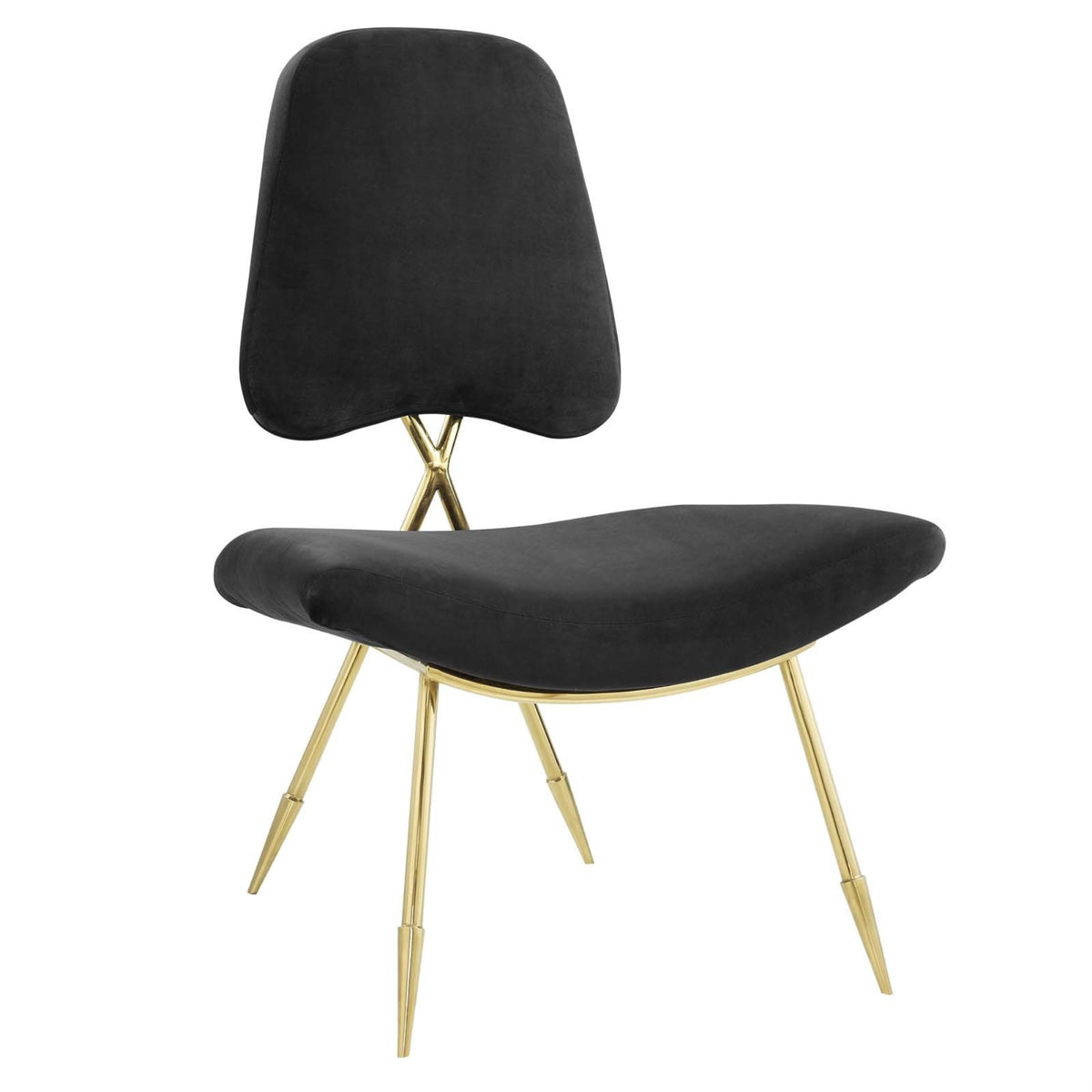 Casafoyer Ponder Performance Velvet Upholstered Modern Lounge Accent Chair In Black With Gold Stainless Steel Legs