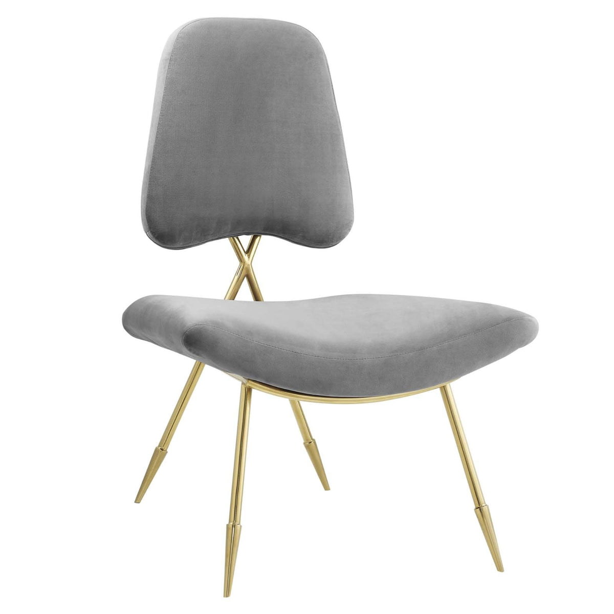 Casafoyer Ponder Performance Velvet Upholstered Modern Lounge Accent Chair In Gray With Gold Stainless Steel Legs