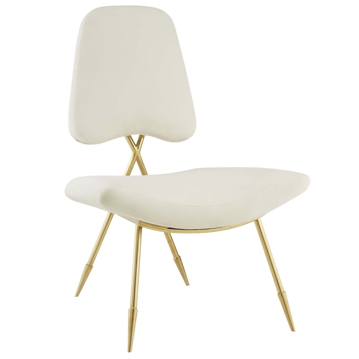 Casafoyer Ponder Performance Velvet Upholstered Modern Lounge Accent Chair In Ivory With Gold Stainless Steel Legs